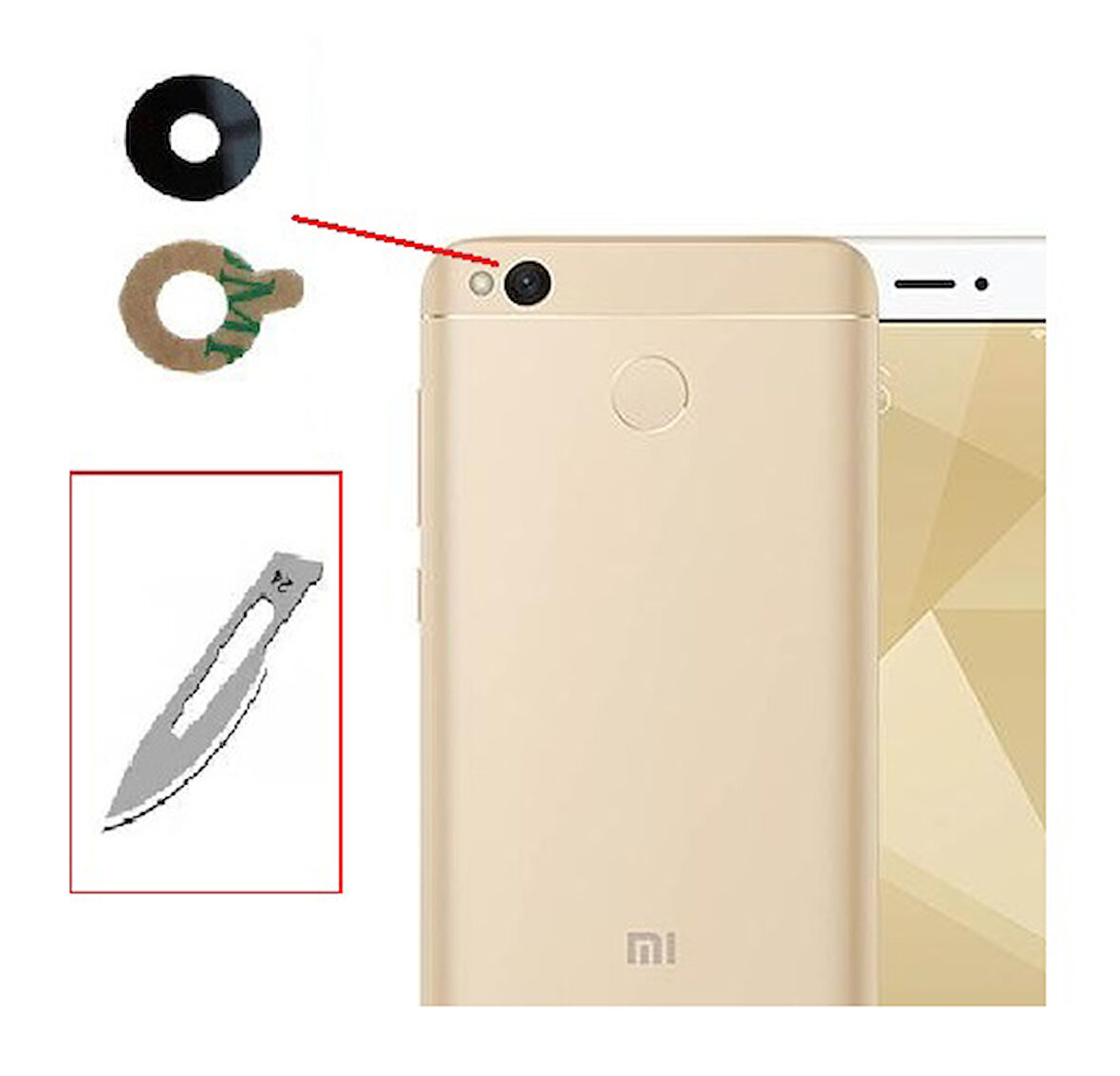 Tkgz Xiaomi Redmi 4A Arka Kamera CAM Lensi + Bistüri Ucu