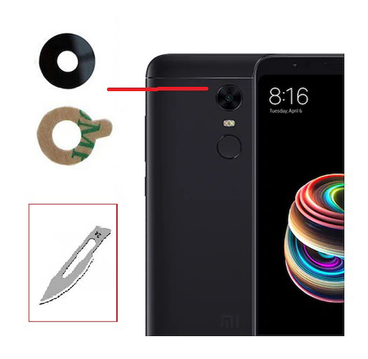 Tkgz Xiaomi Redmi 5 PLUS Arka Kamera CAM Lensi + Bistüri Ucu