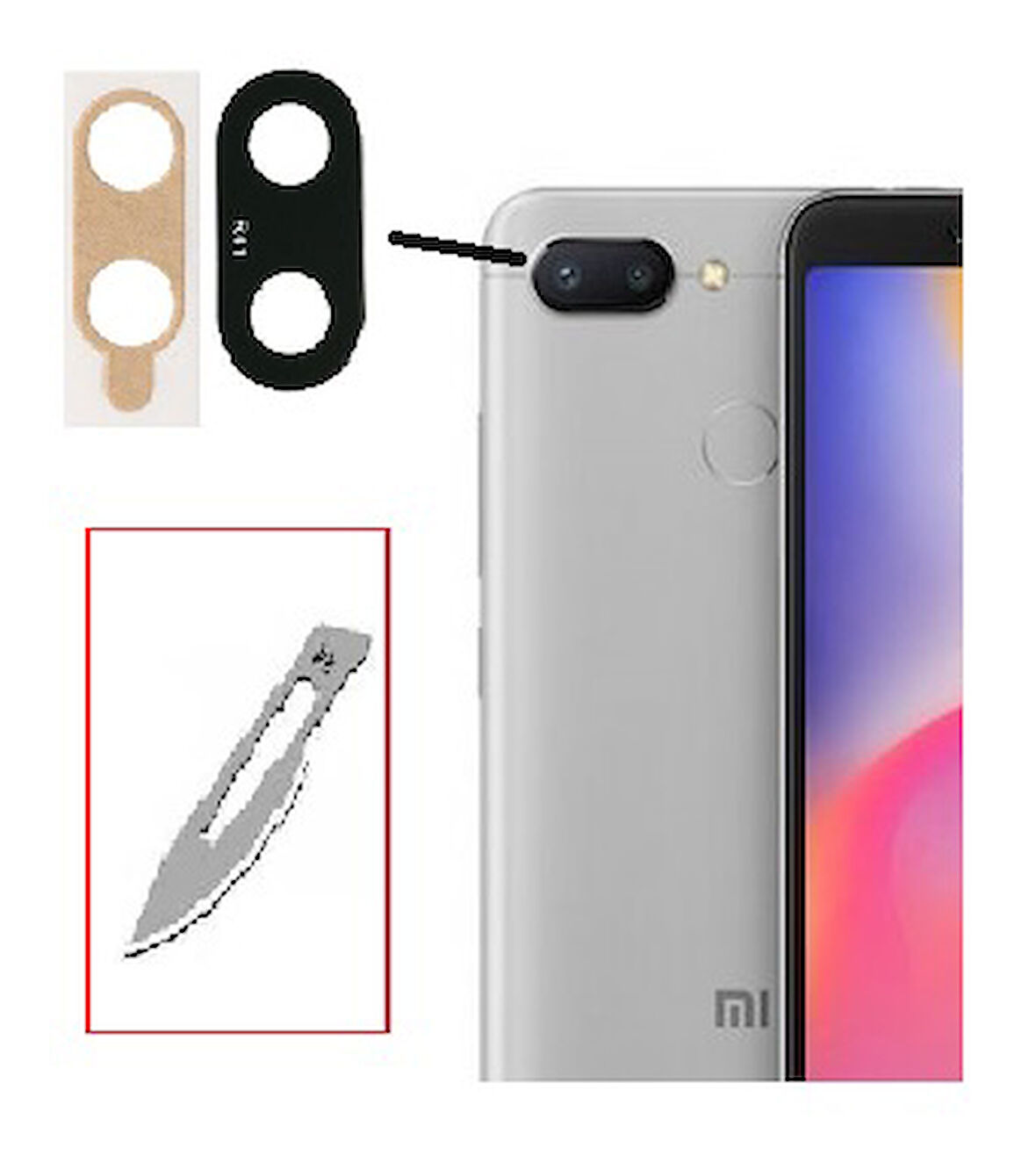 Tkgz Xiaomi Redmi 6 Arka Kamera CAM Lensi + Bistüri Ucu