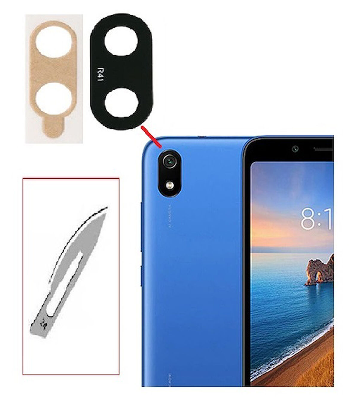 Tkgz Xiaomi Redmi 7A Arka Kamera CAM Lensi + Bistüri Ucu