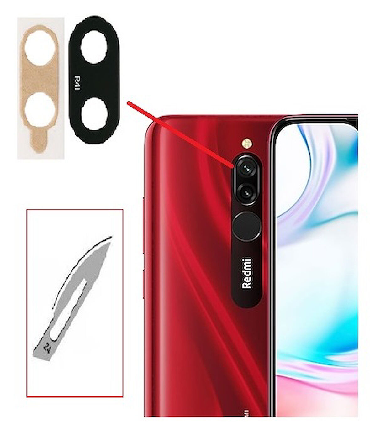 Tkgz Xiaomi Redmi 8A Arka Kamera CAM Lensi + Bistüri Ucu