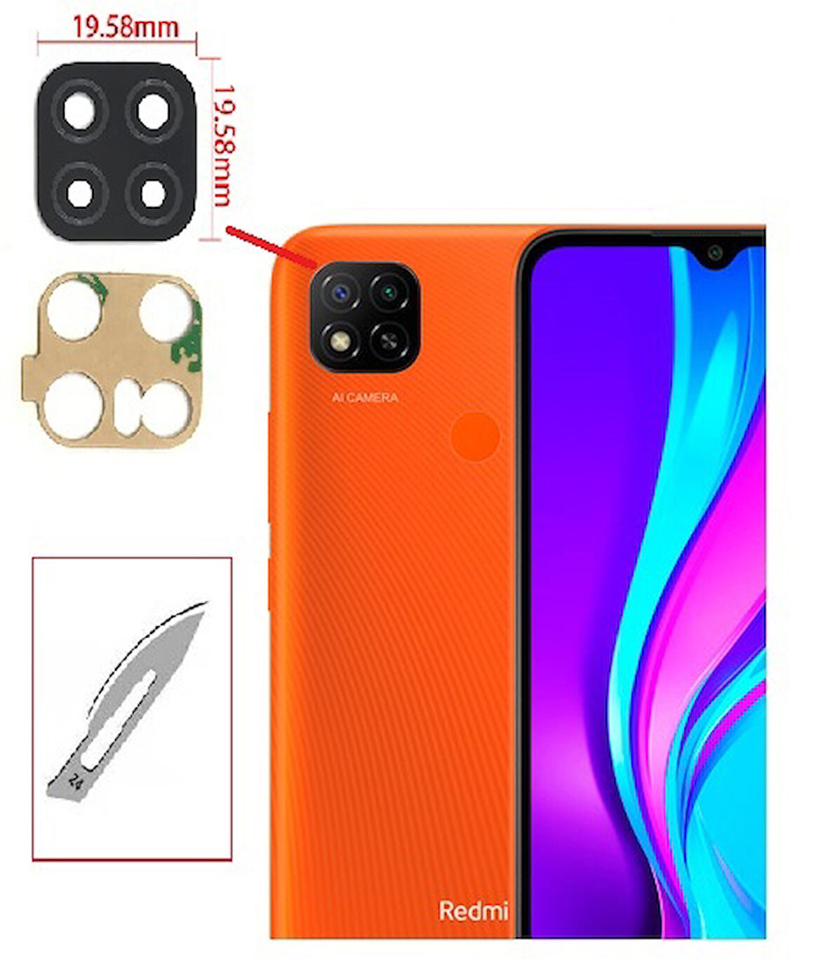 Tkgz Xiaomi Redmi 9C Arka Kamera CAM Lensi + Bistüri Ucu