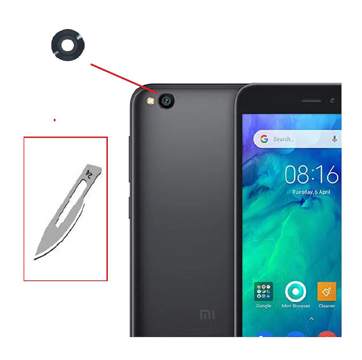 Tkgz Xiaomi Redmi GO Arka Kamera CAM Lensi + Bistüri Ucu