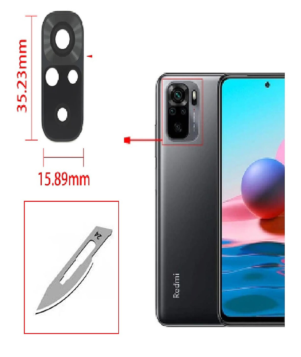 Tkgz Xiaomi Redmi NOTE 10 NOTE 10s 4G Arka Kamera CAM Lensi + Bistüri Ucu