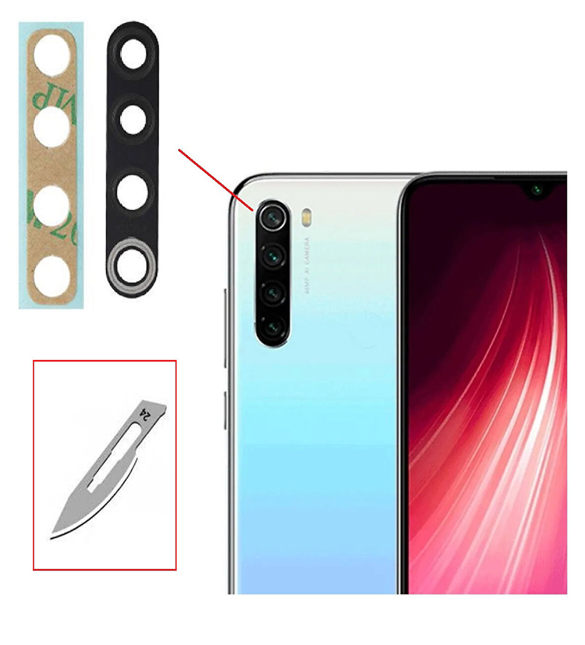 Tkgz Xiaomi Redmi NOTE 8 Arka Kamera CAM Lensi + Bistüri Ucu