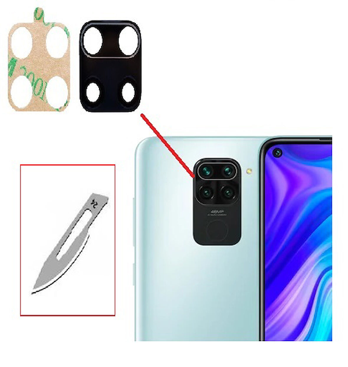 Tkgz Xiaomi NOTE 9 Arka Kamera CAM Lensi + Bistüri Ucu