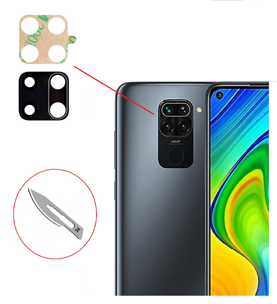 Tkgz Xiaomi Redmi NOTE 9 PRO Arka Kamera CAM Lensi + Bistüri Ucu