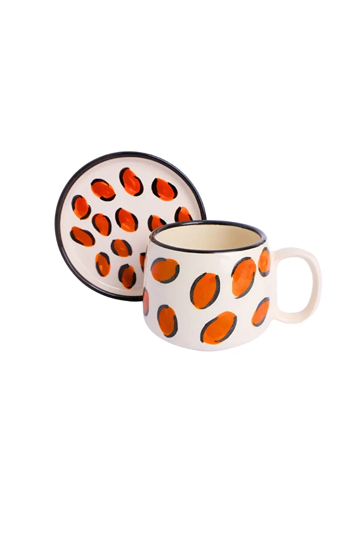 Leopar Desenli Tabaklı Double El Yapımı Seramik Kupa, Seramik Kupa, Mug, Nescafe Kupası, Handmade