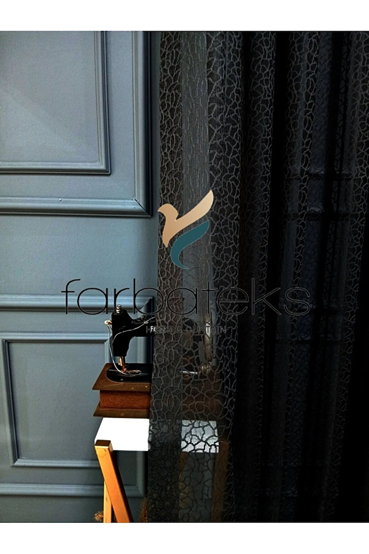 Gri Füme Antrasit Leopar Desen Desen Modern 2Kat Pileli Tül Perde