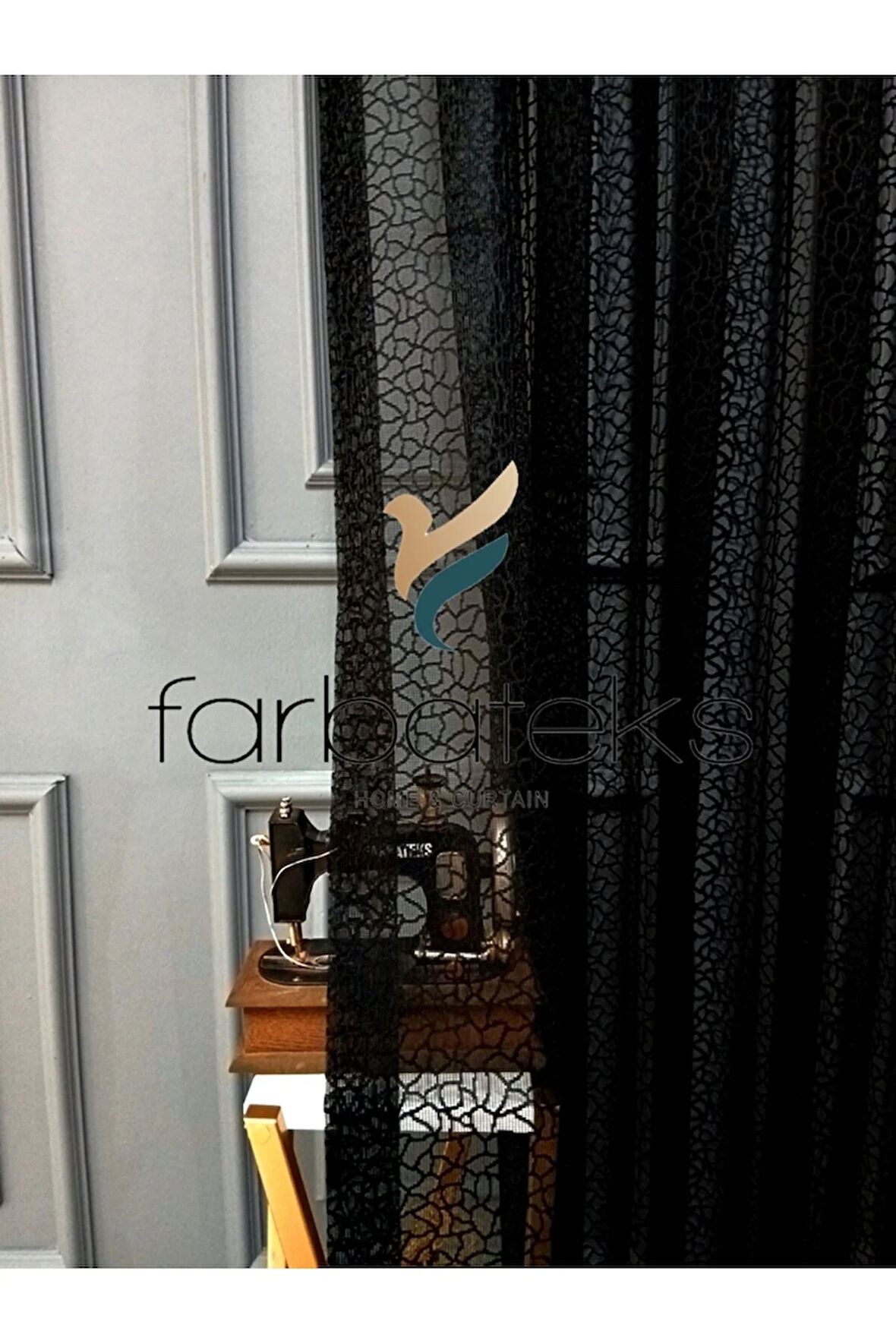 Siyah Leopar Desen Desen Modern 3Kat Pileli Tül Perde