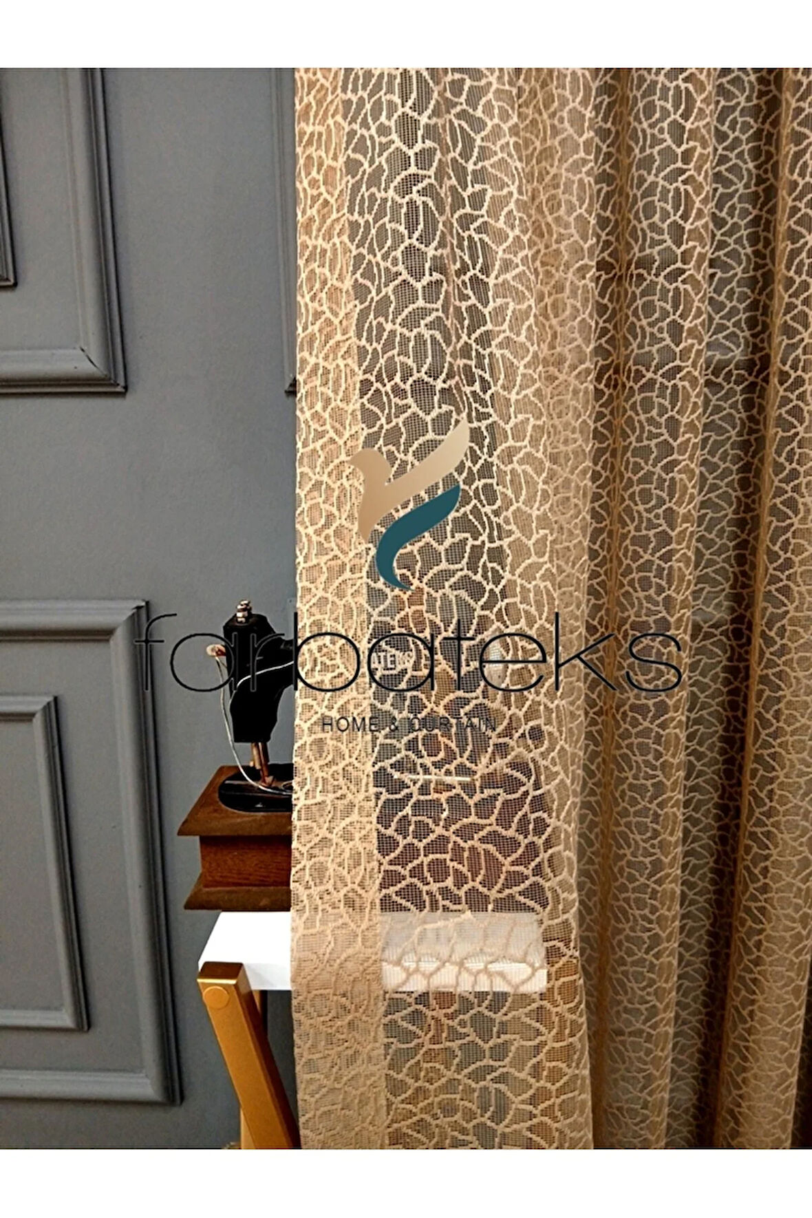 Vizon Leopar Desen Desen Modern 2Kat Pileli Tül Perde