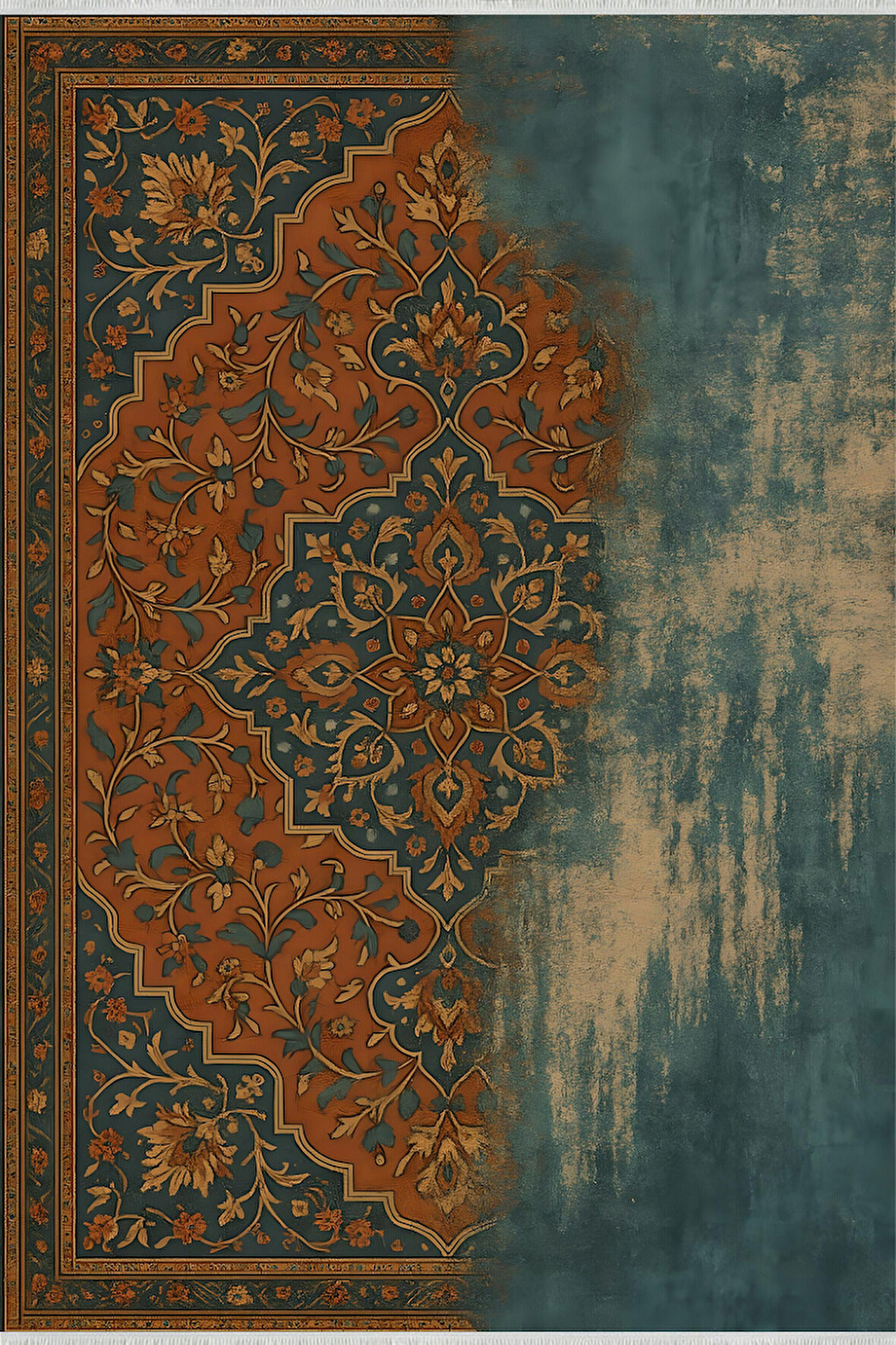 Retro Bohem Halı – Soluk Desenli Sanatsal Tasarım | Kaymaz, Yıkanabilir, Evcil Dostu