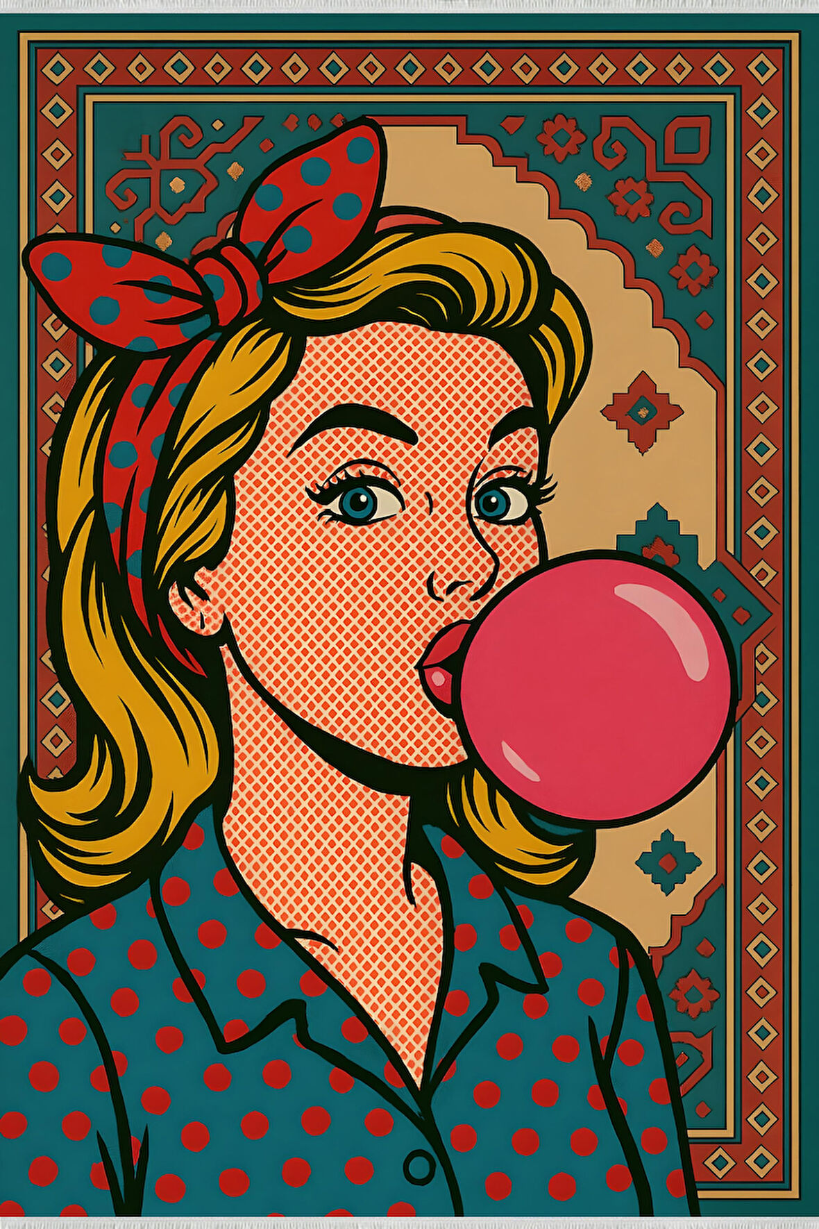 Retro Pop Art Halı – Renkli Sakız Temalı | Kaymaz Taban & Yıkanabilir | Modern Genç Odası Halısı