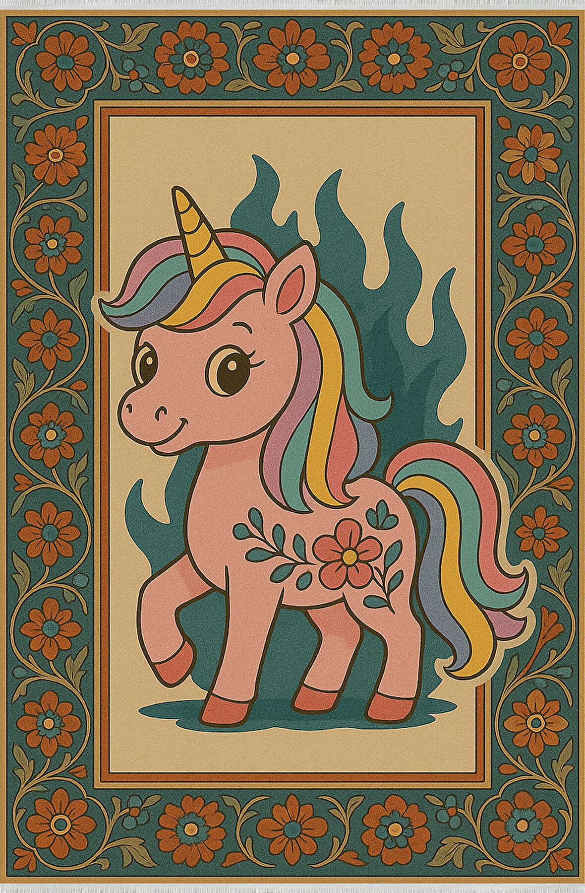 Pembe Unicorn Halı – Kaymaz Tabanlı, Yumuşak Dokulu | Bebek ve Çocuk Odaları İçin Güvenli