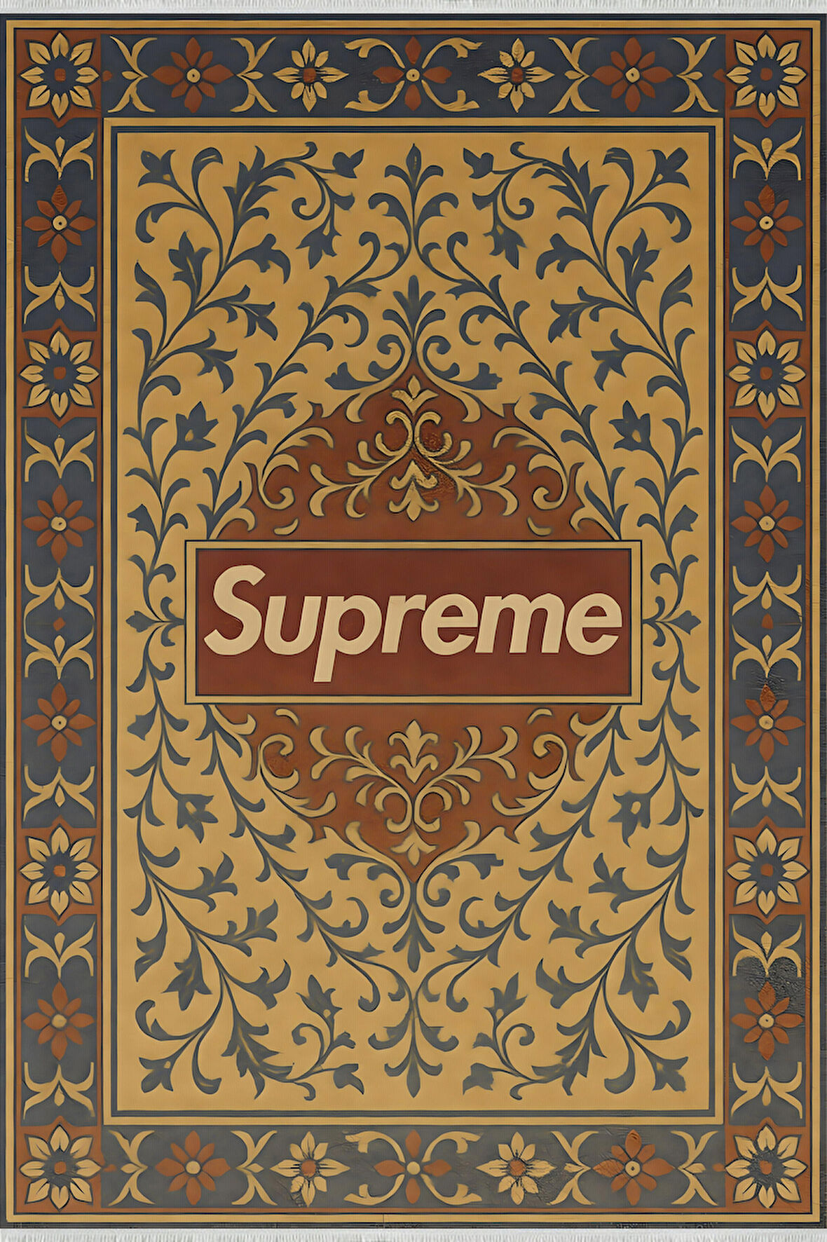 Supreme Logolu Retro Halı – Sokak Stili, Kaymaz Taban, Yıkanabilir, Bebek ve Evcil Dostu