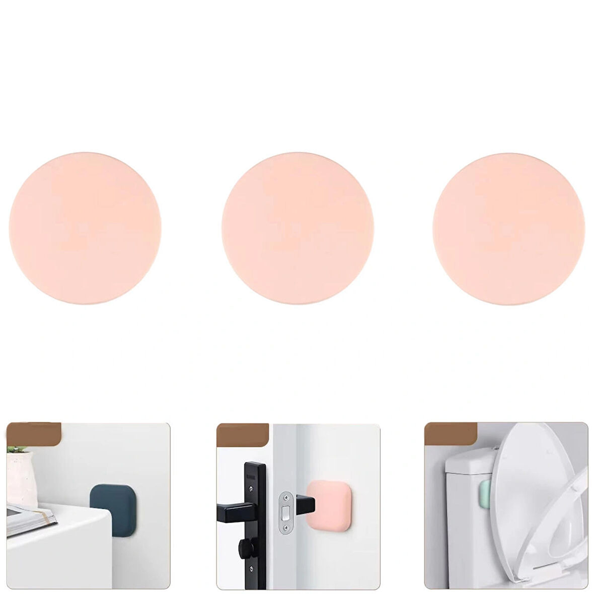 Microcase Darbe Önleyici Yapışkanlı Silikon Kapı Kolu Stoperi Tamponu Yuvarlak Tasarım - PEMBE AL5003 3 Adet