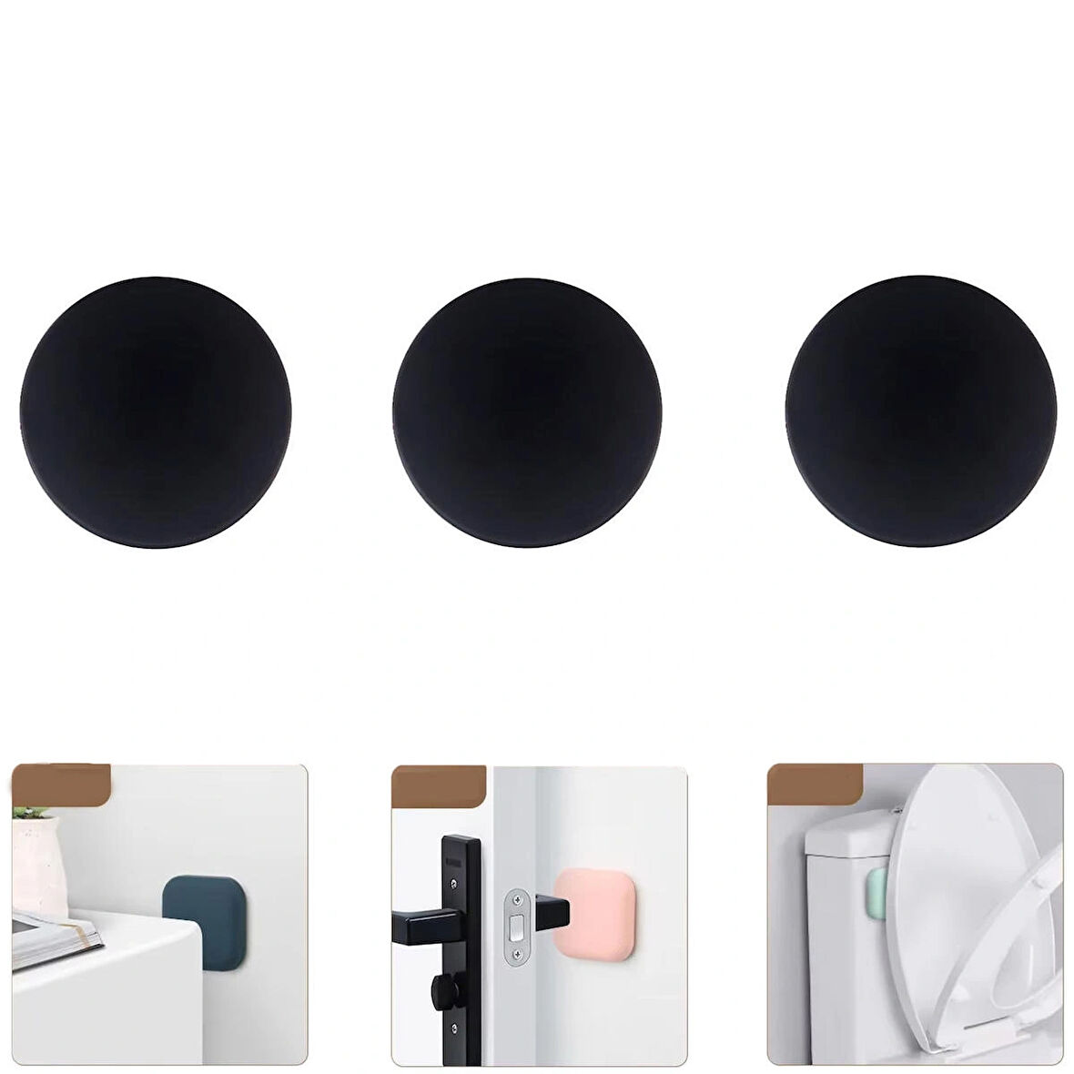 Microcase Darbe Önleyici Yapışkanlı Silikon Kapı Kolu Stoperi Tamponu Yuvarlak Tasarım - SİYAH AL5003 3 Adet