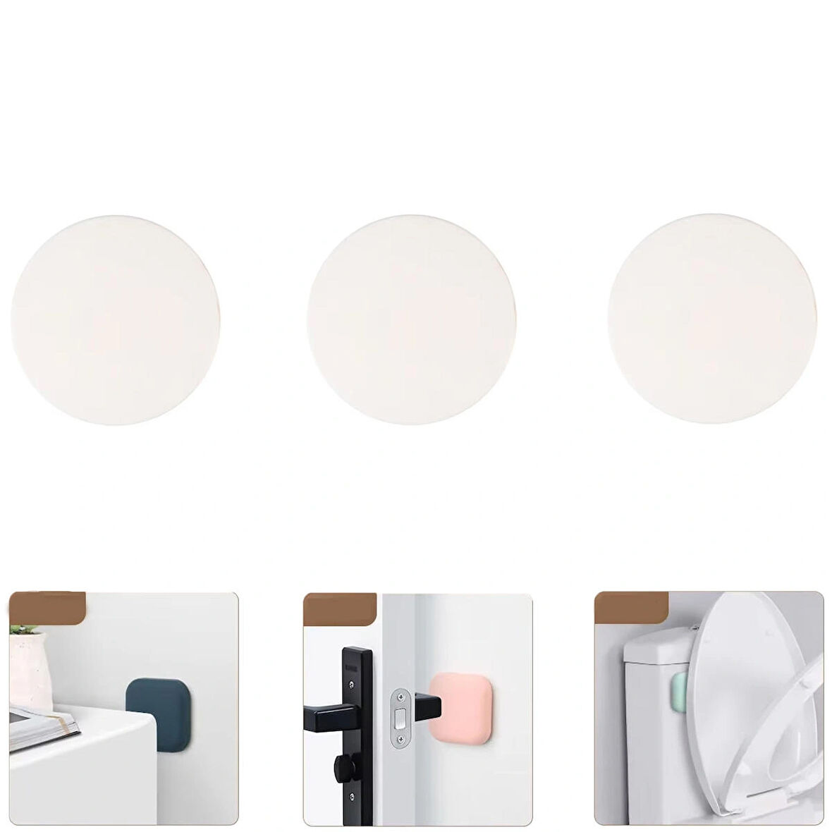 Microcase Darbe Önleyici Yapışkanlı Silikon Kapı Kolu Stoperi Tamponu Yuvarlak Tasarım - BEYAZ AL5003 3 Adet