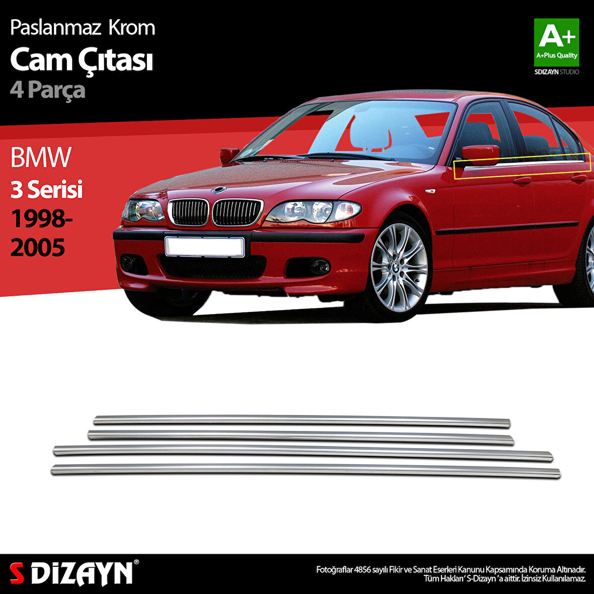 S-Dizayn Bmw 3 Serisi E46 Krom Cam Çıtası 4 Prç 1998-2005