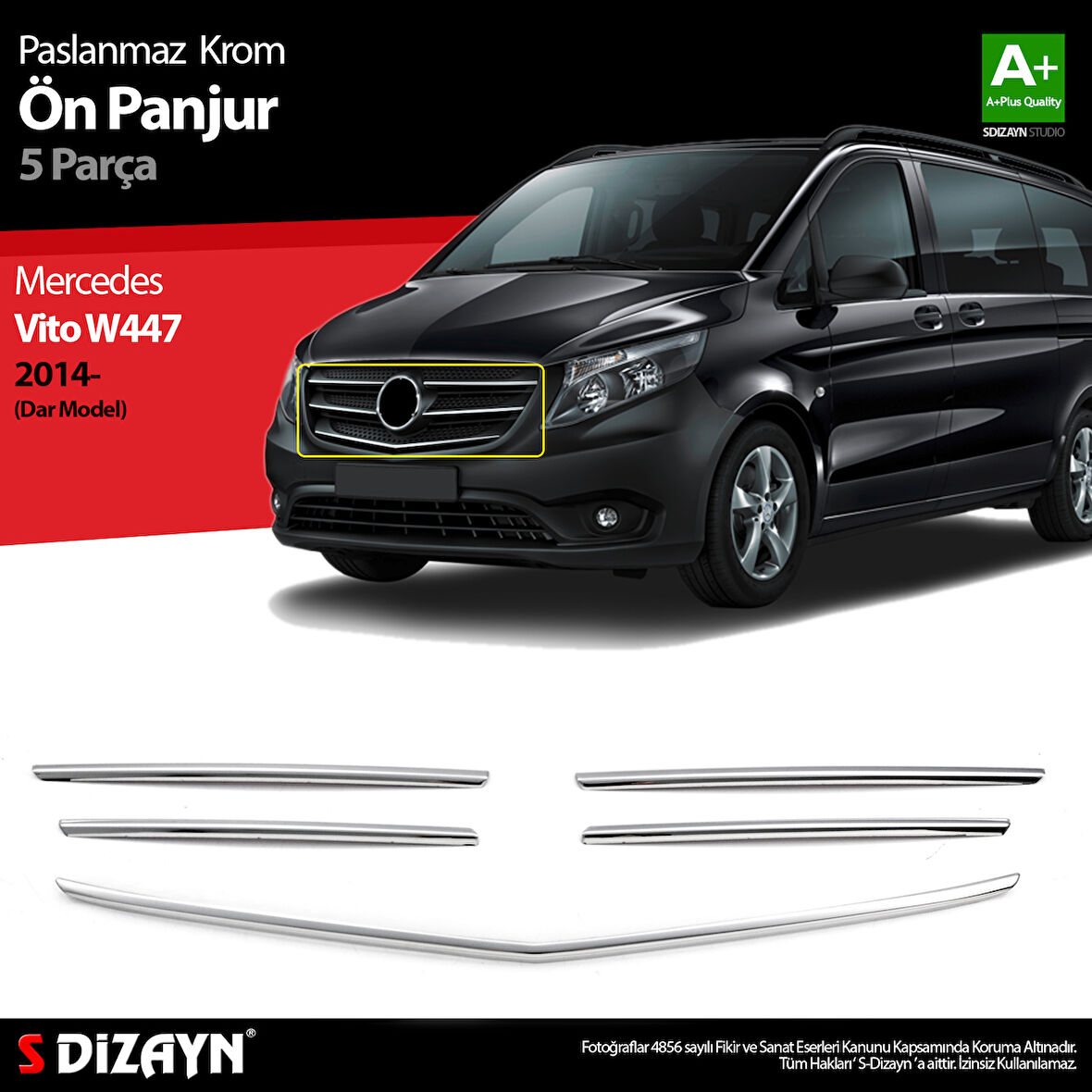S-Dizayn Mercedes Vito W447 Krom Ön Panjur Dar Model 5 Prç. 2014-2020