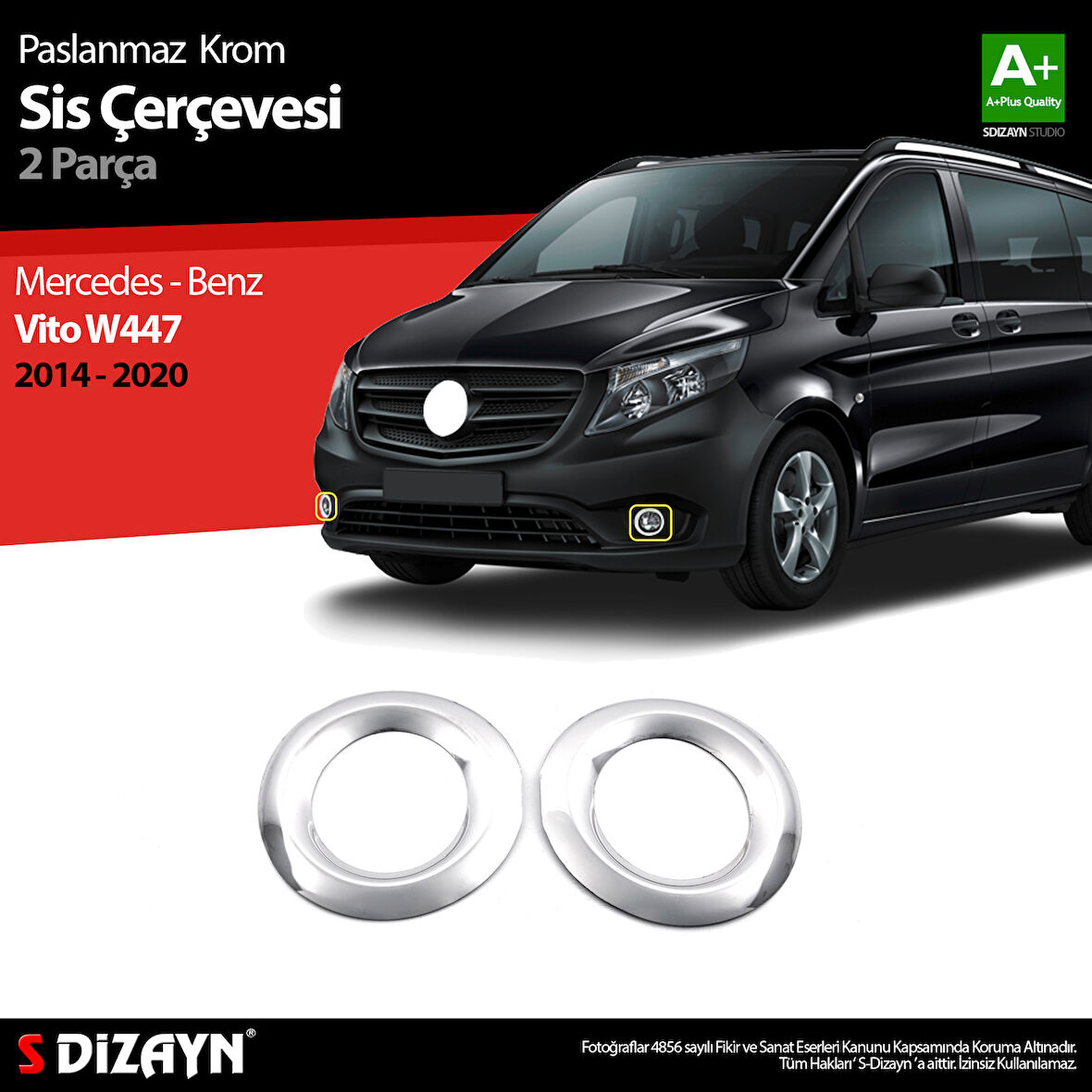 S-Dizayn Mercedes Vito W447 Krom Sis Farı Çerçevesi 2 Prç. 2014-2020