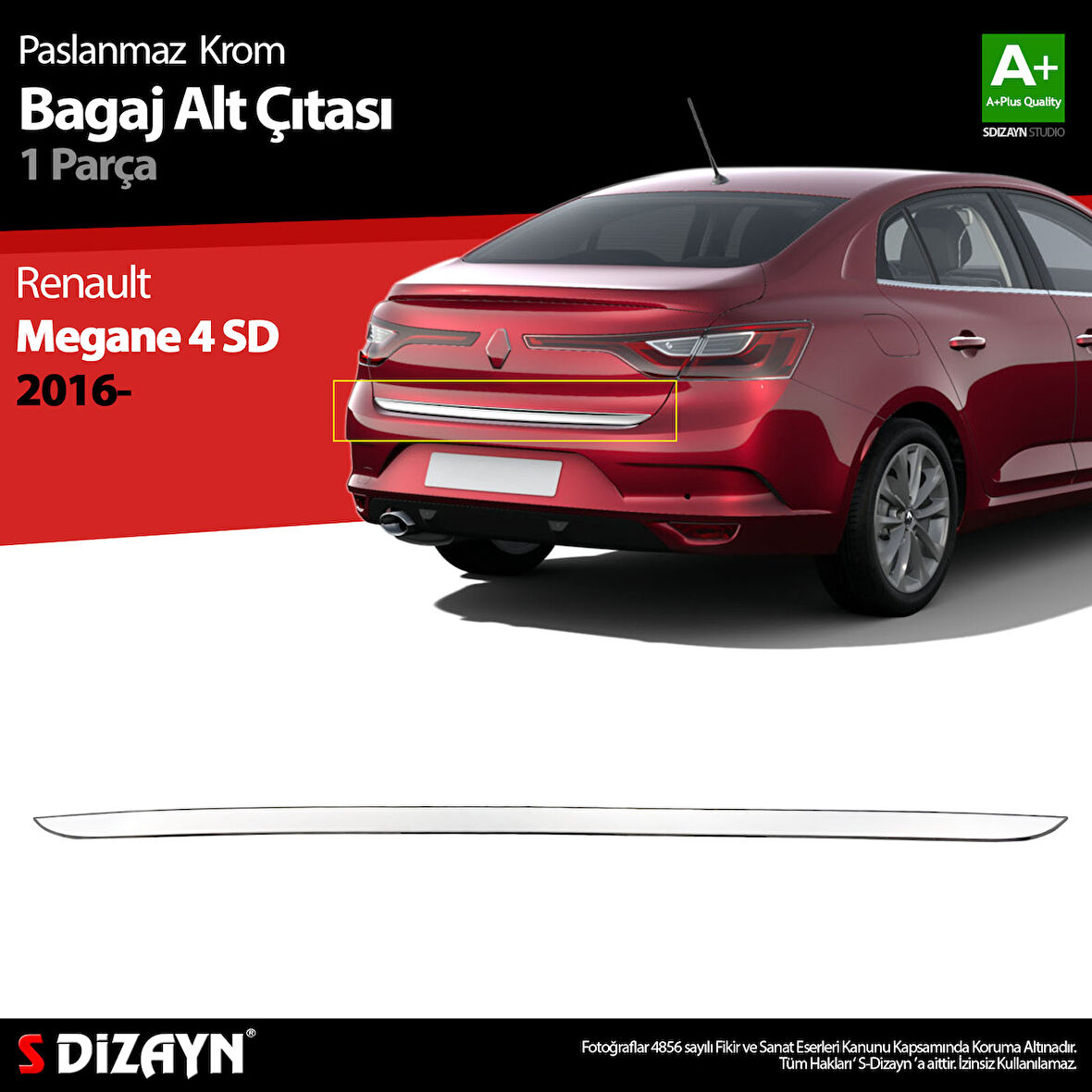 S-Dizayn Renault Megane 4 SD Krom Bagaj Alt Çıtası 2016-2020