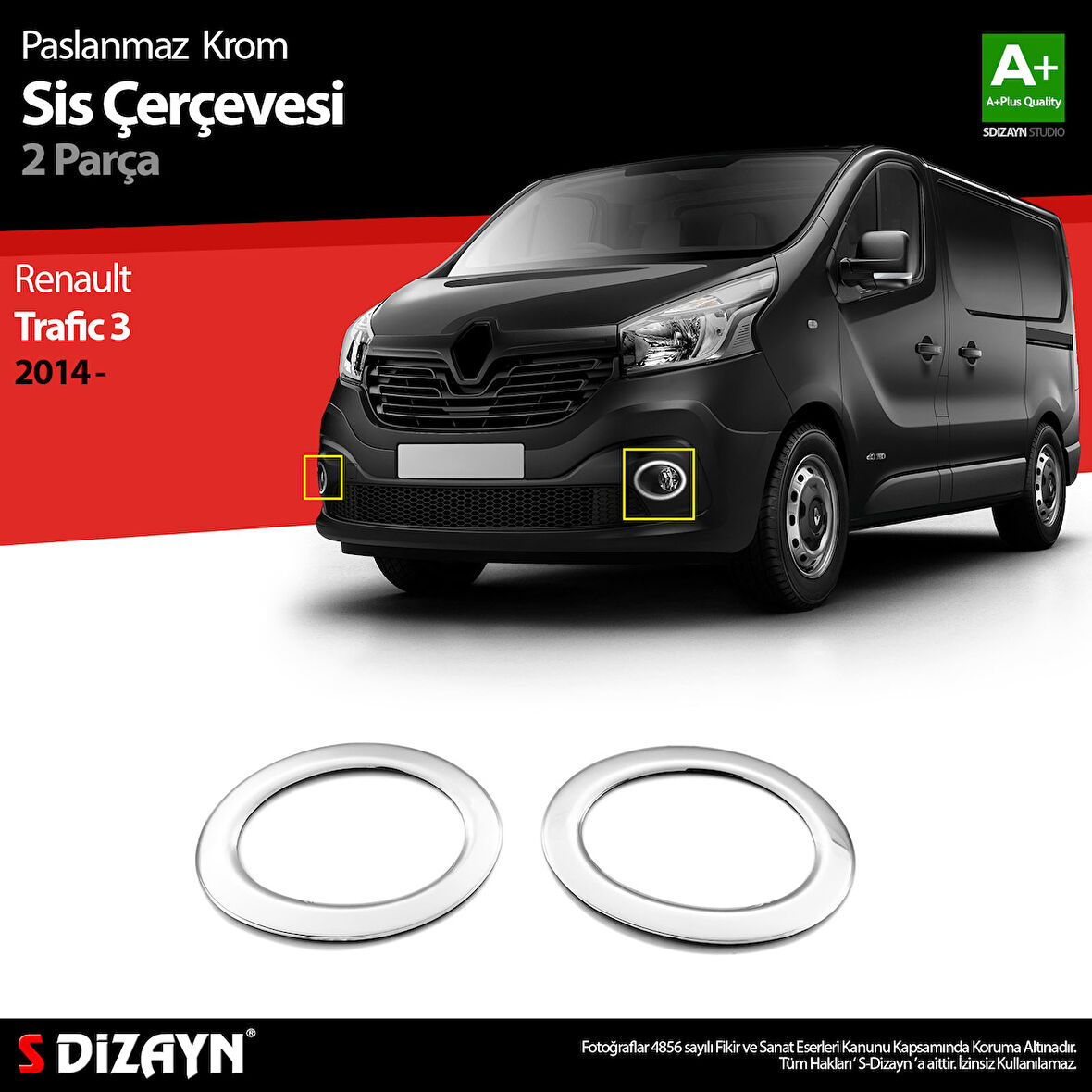 S-Dizayn Renault Trafic Krom Sis Farı Çerçevesi 2 Prç. 2014-2020