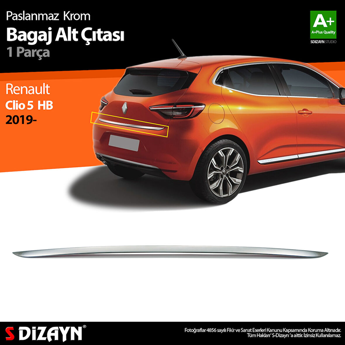 S-Dizayn Renault Clio 5 Krom Bagaj Alt Çıtası 2019 Üzeri