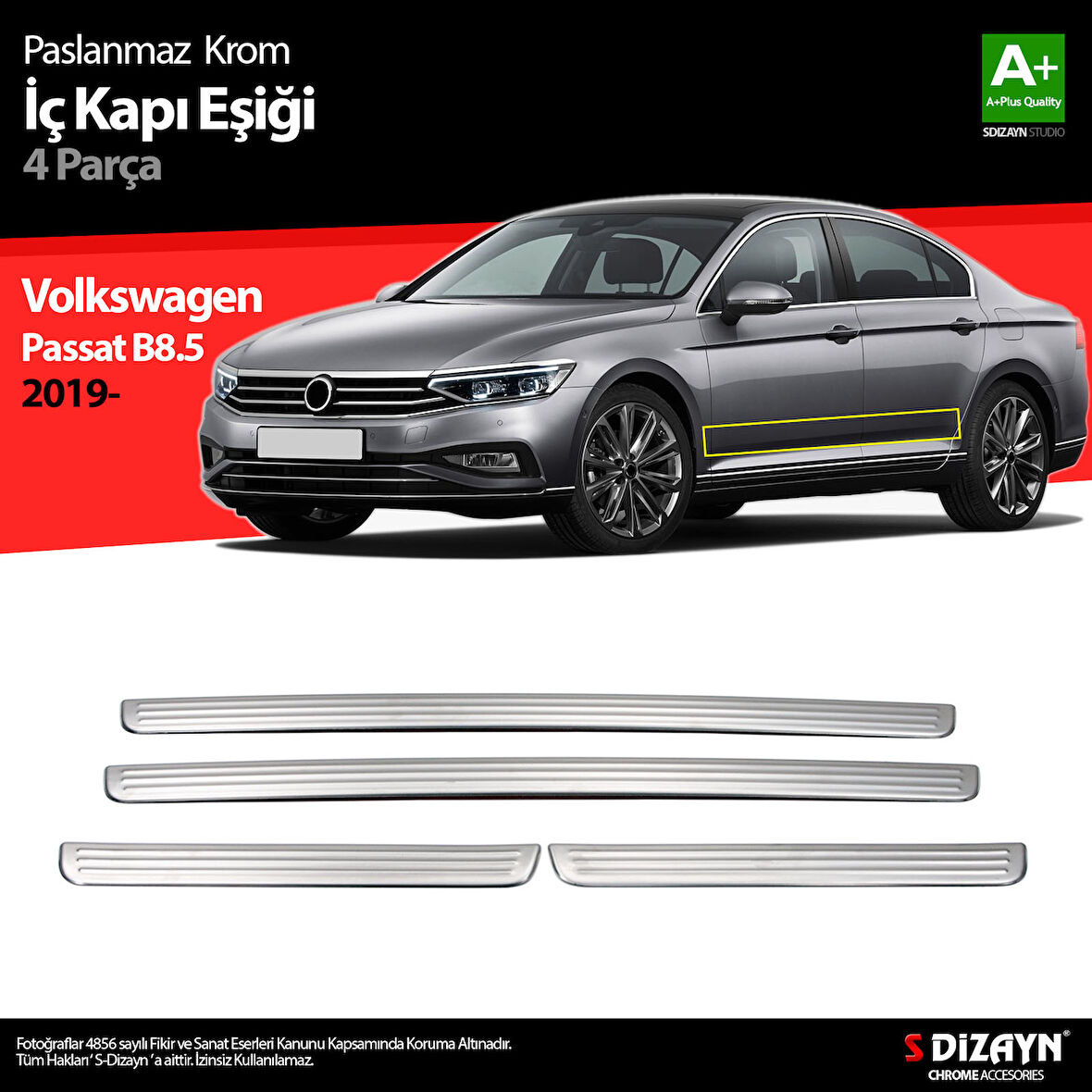 S-Dizayn VW Passat B8.5 Krom İç Kapı Eşiği 4 Parça 2019-2023