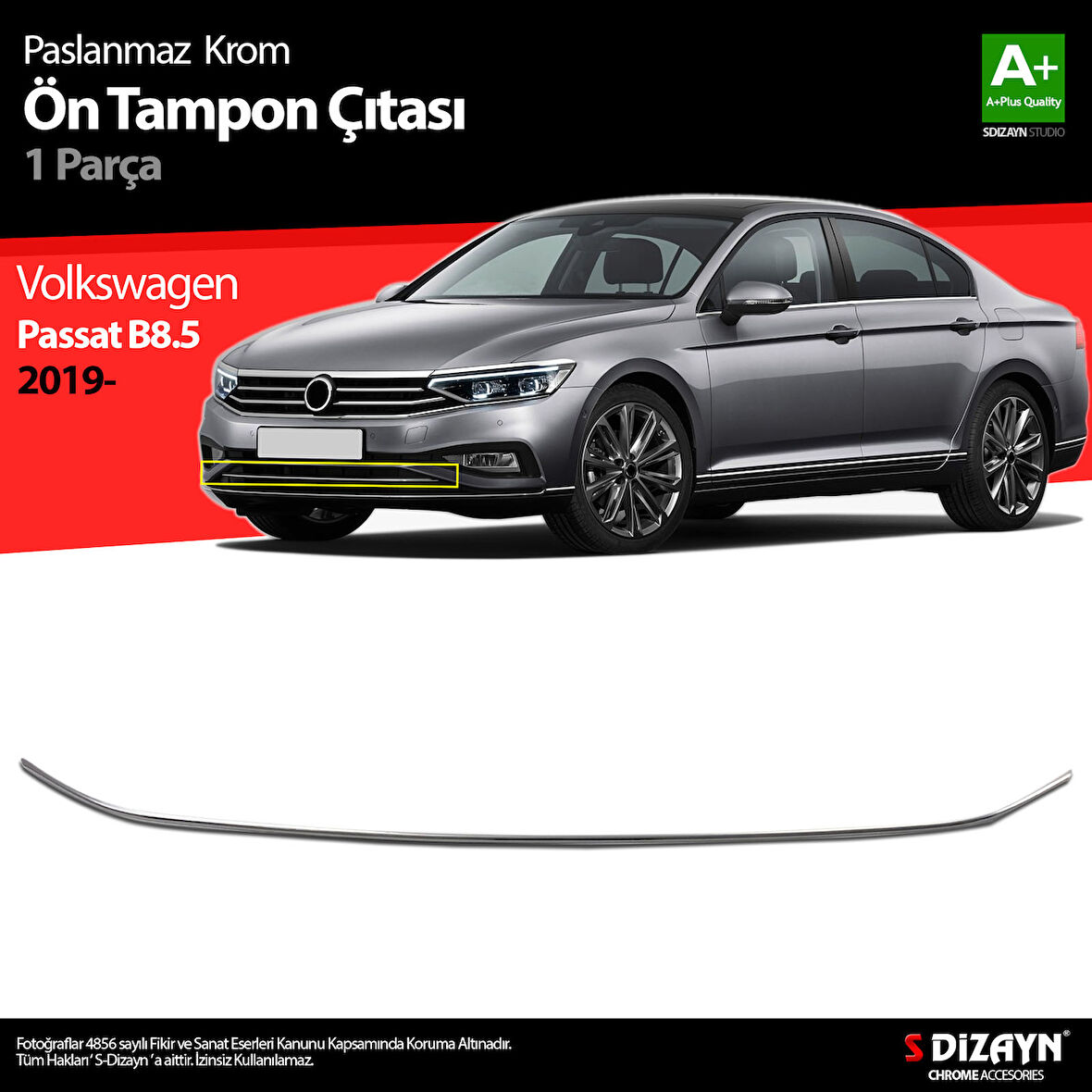 S-Dizayn VW Passat B8.5 Krom Ön Tampon Çıtası 2019-2023