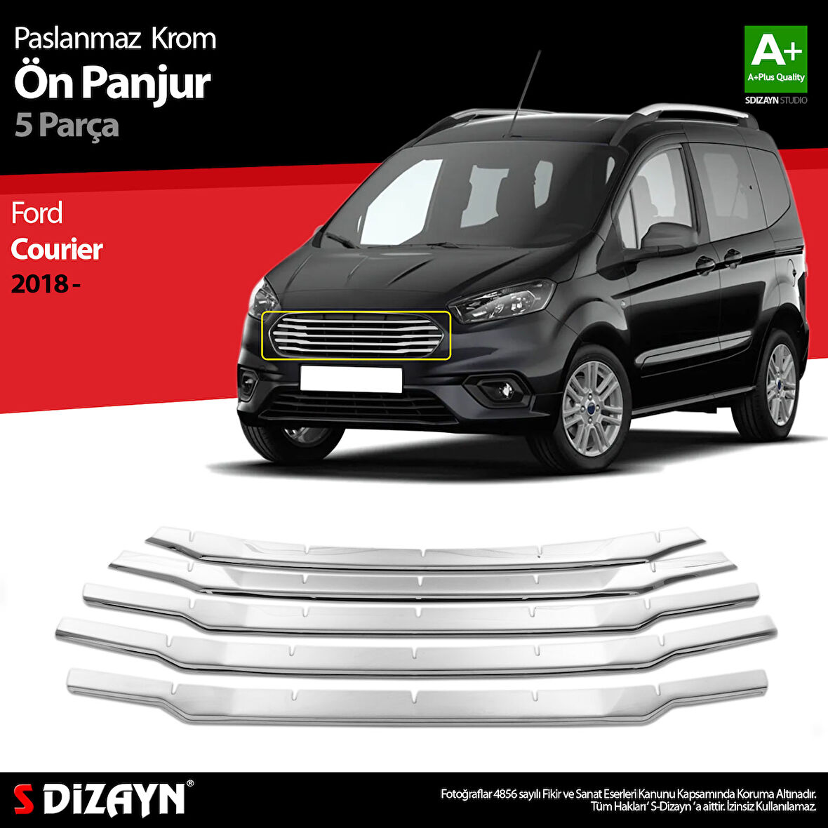 S-Dizayn Ford Courier Krom Ön Panjur 5 Prç. 2018-2023