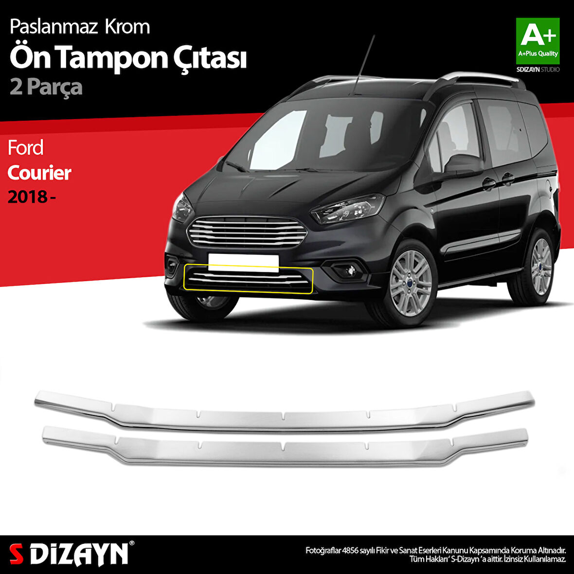 S-Dizayn Ford Courier Krom Ön Tampon Çıtası 2 Prç. 2018-2022