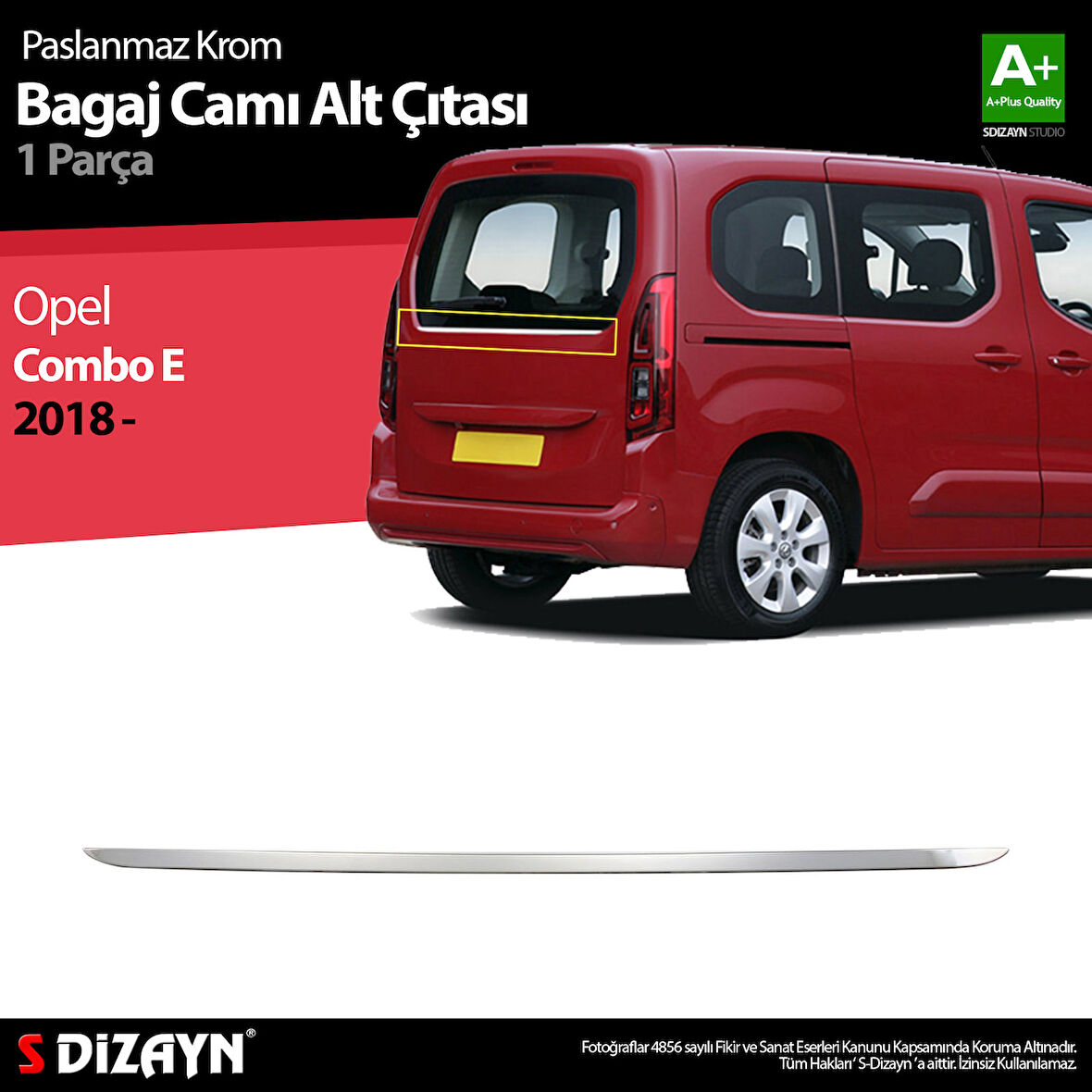 S-Dizayn Opel Combo E Krom Bagaj Camı Alt Çıtası 2018-2023