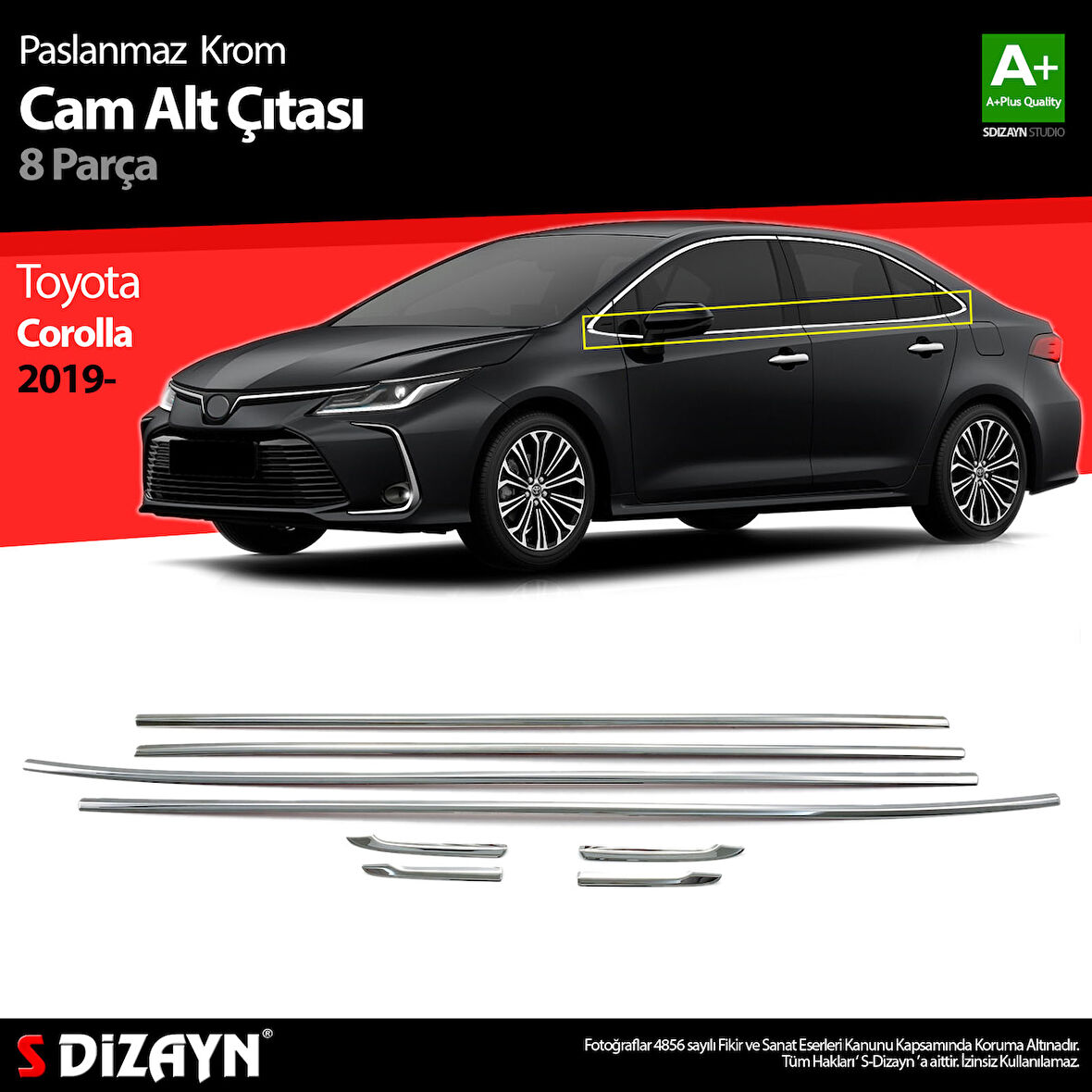 S-Dizayn Toyota Corolla Krom Cam Çıtası 8 Prç. 2019 Üzeri