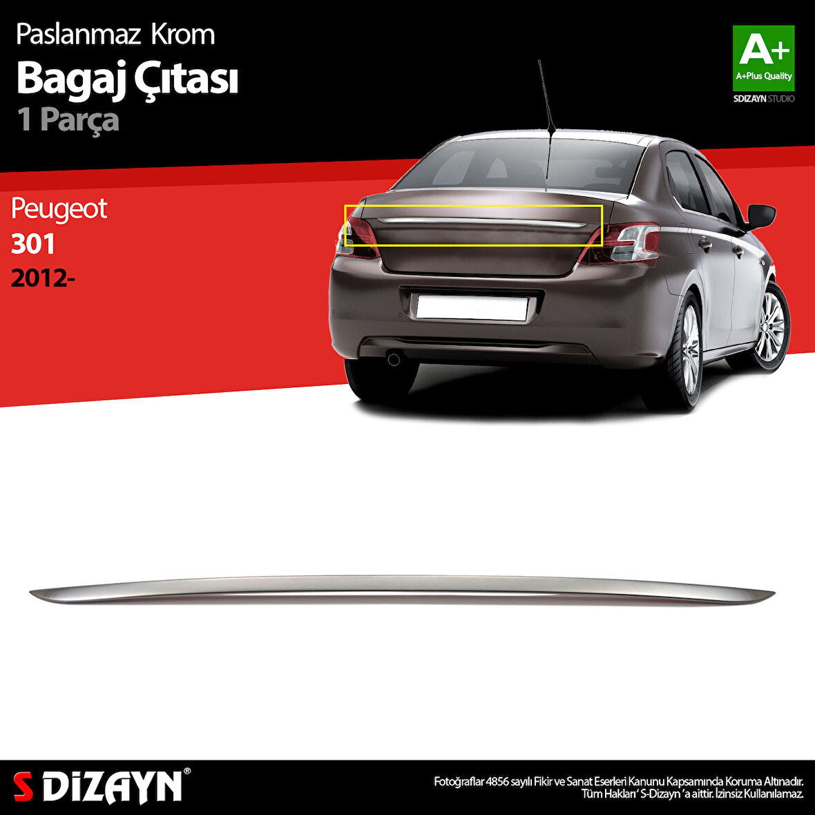 S-Dizayn Peugeot 301 Krom Bagaj Çıtası 2012-2017