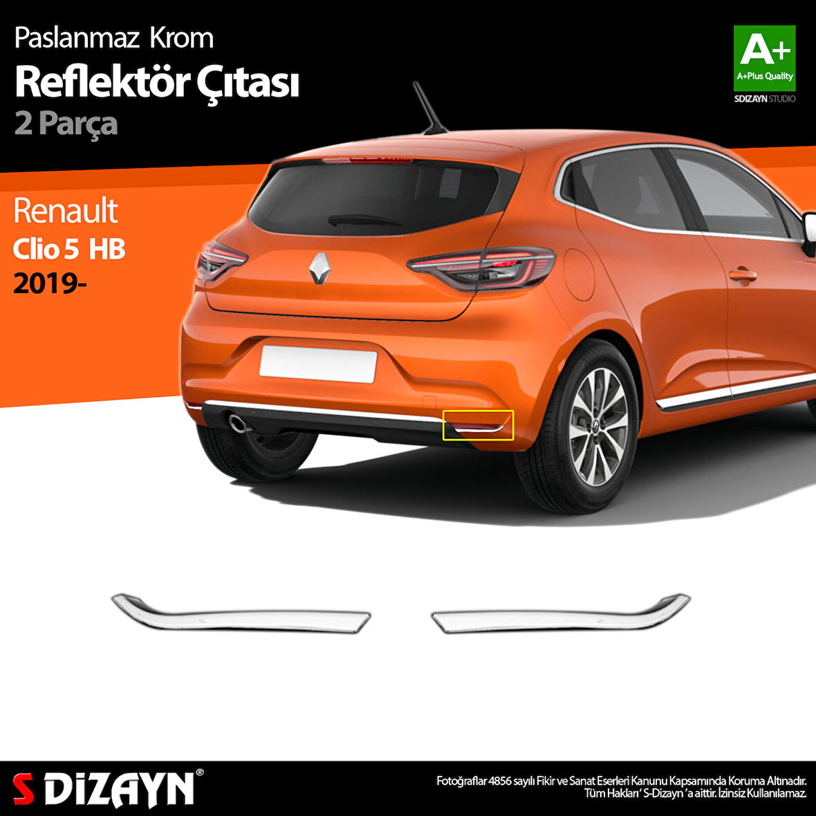 S-Dizayn Renault Clio 5 Krom Reflektör Çıtası 2 Prç. 2019 Üzeri