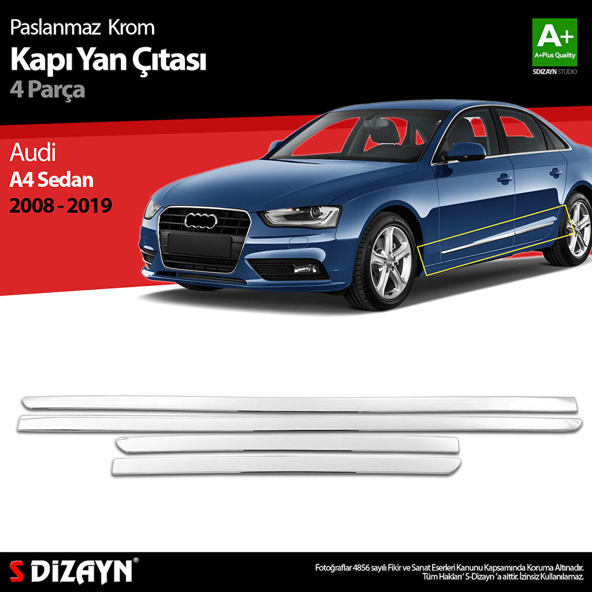 S-Dizayn Audi A4 SD Krom Kapı Yan Çıtası 2008-2019