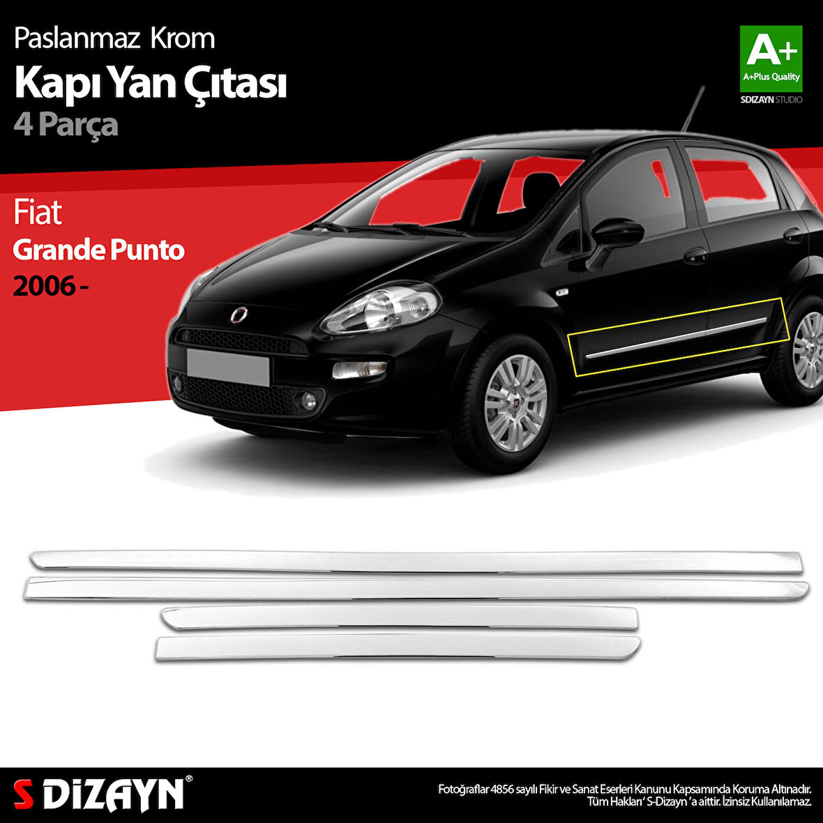 S-Dizayn Fiat Grande Punto Krom Kapı Yan Çıtası 2006-2018