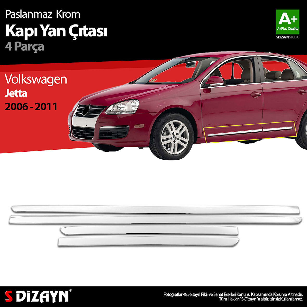 S-Dizayn VW Jetta Krom Kapı Yan Çıtası 2006-2011