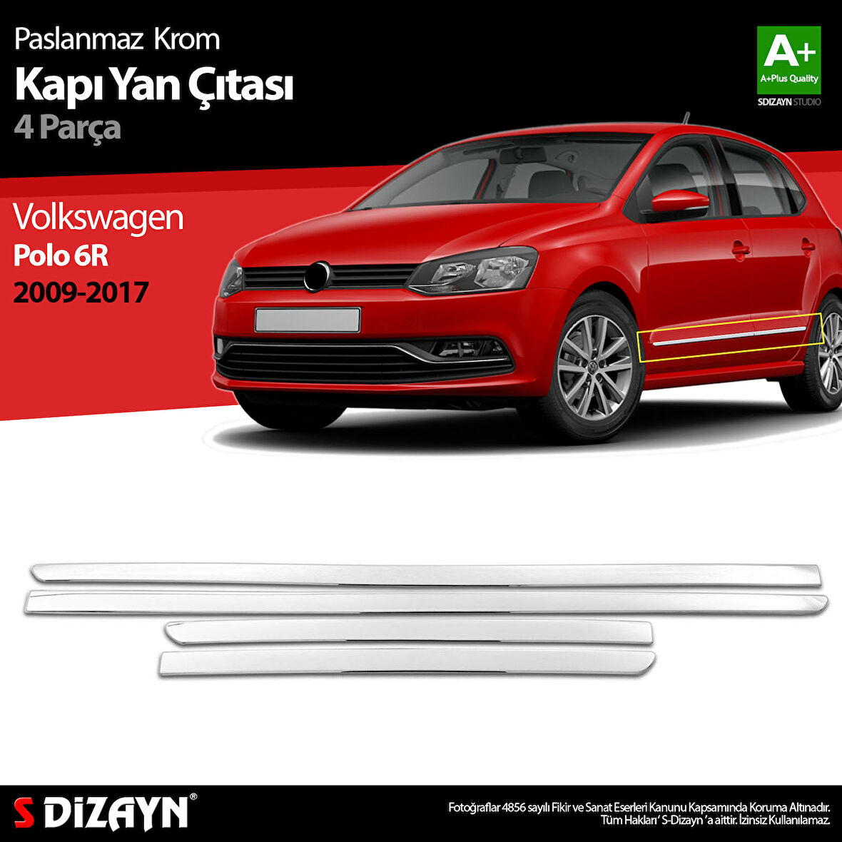 S-Dizayn VW Polo 6R Krom Kapı Yan Çıtası 2009-2017