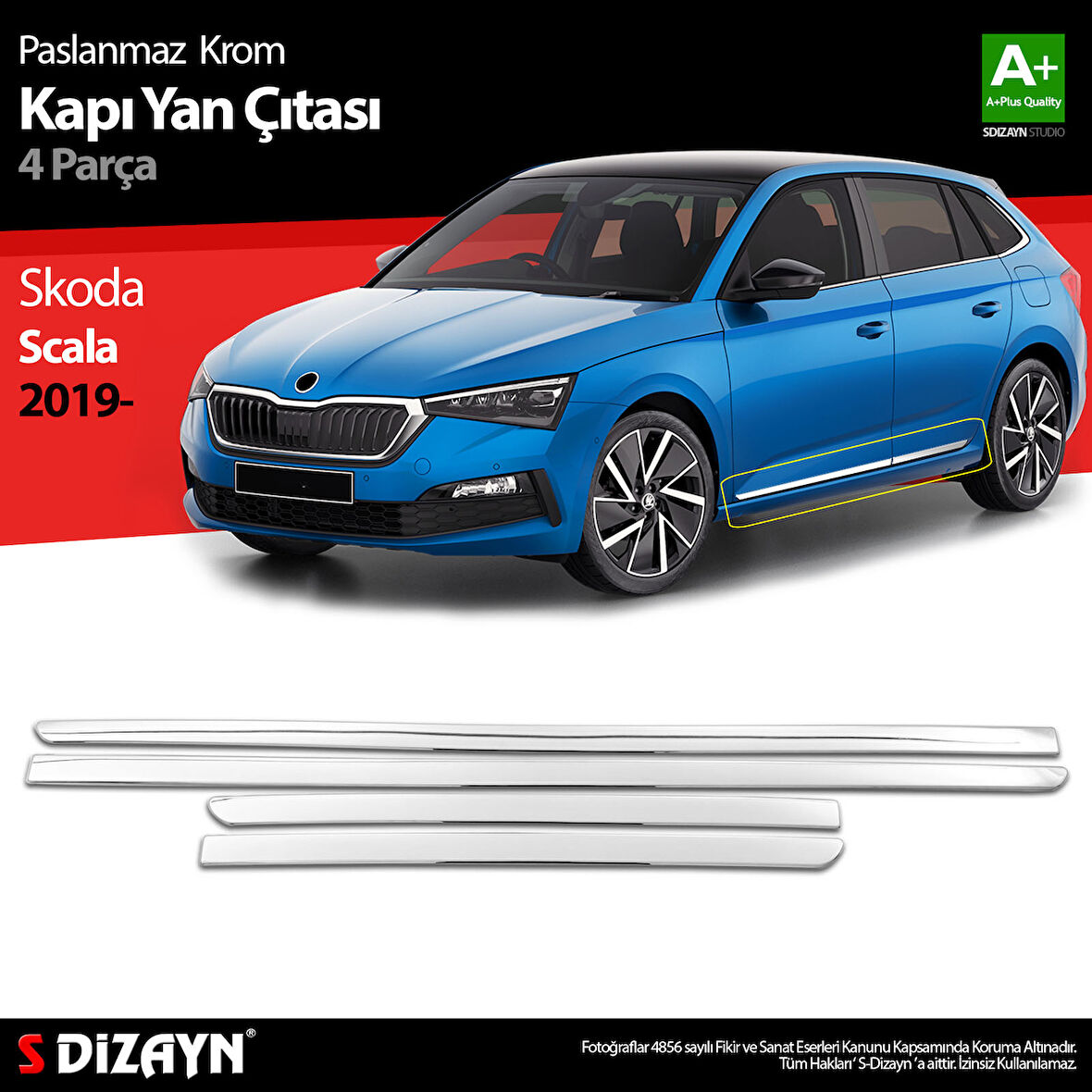 S-Dizayn Skoda Scala Krom Kapı Yan Çıtası 4 Prç 2019-2023