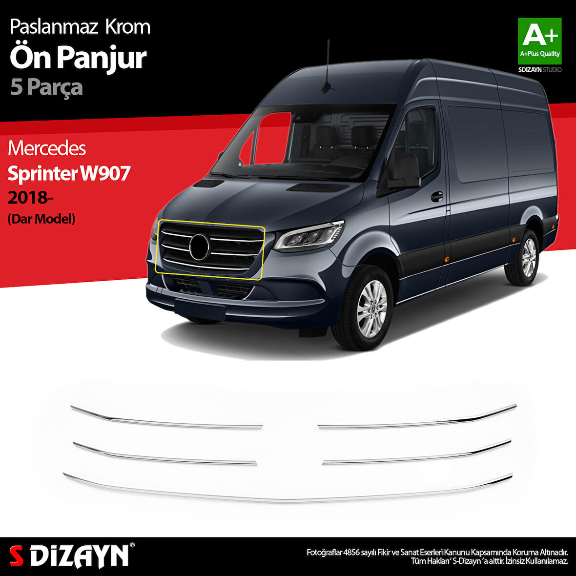S-Dizayn Sprinter W907 Krom Ön Panjur Dar Model 5 Prç 2018 Üzeri