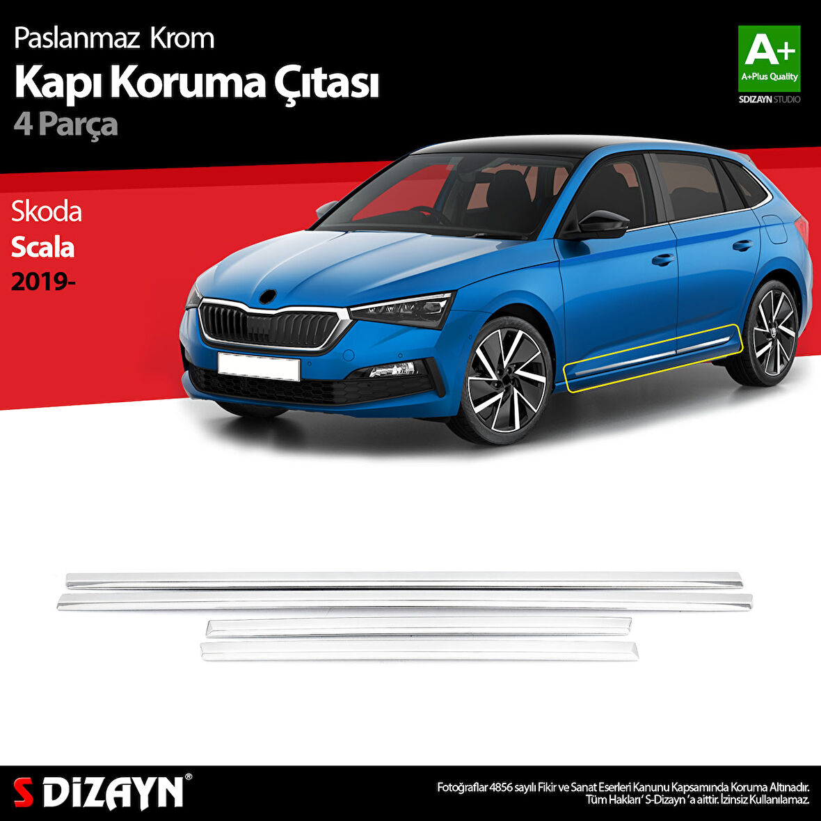 S-Dizayn Skoda Scala Krom Kapı Koruma Çıtası 4 Prç. 2019-2023