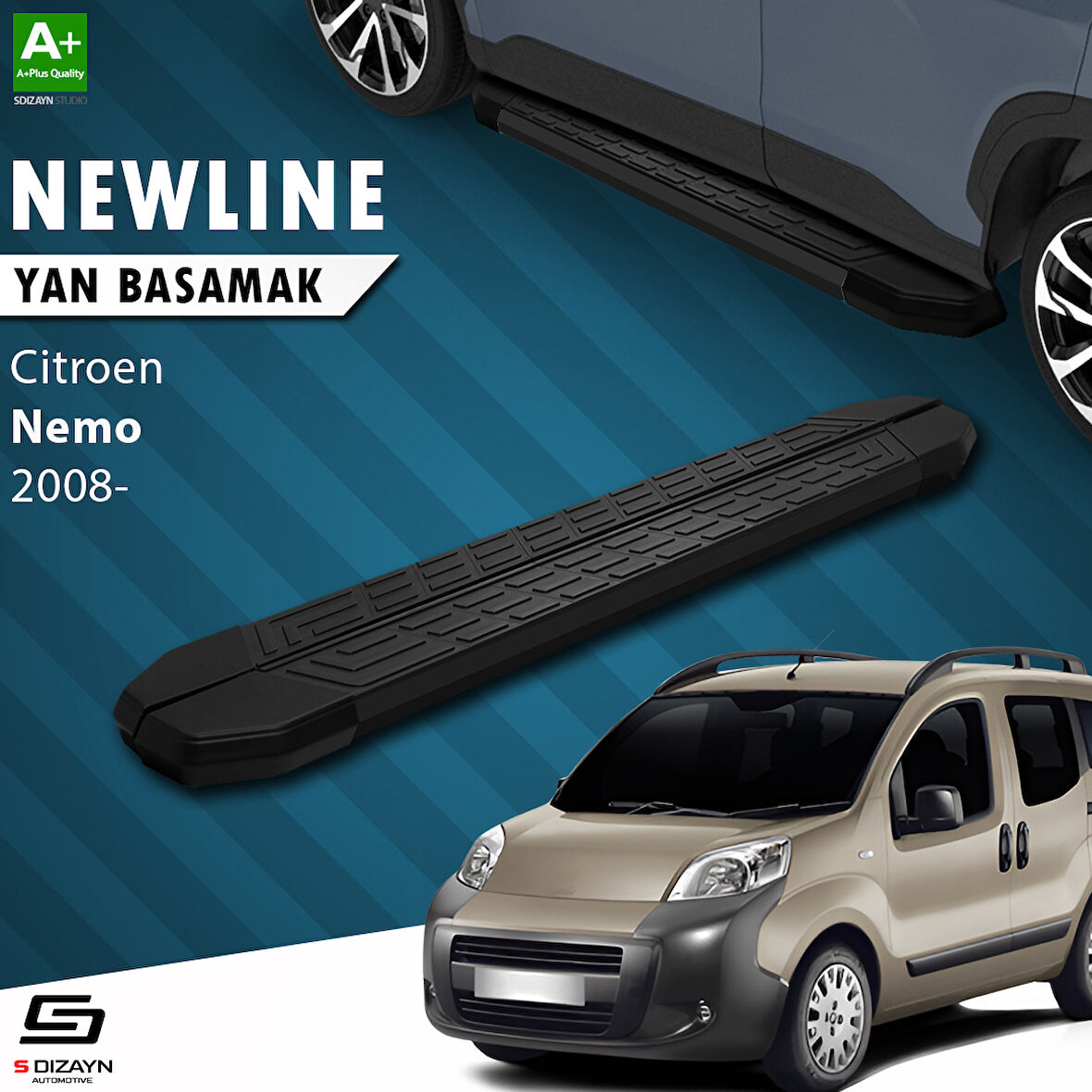 S-Dizayn Citroen Nemo NewLine Siyah Yan Basamak 173 Cm 2008-2017 A+ Kalite