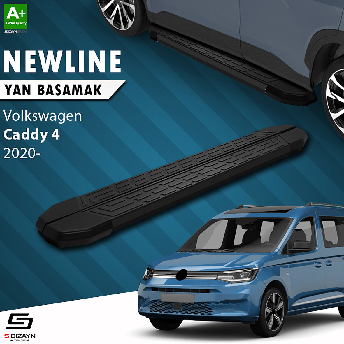 S-Dizayn VW Caddy 4 NewLine Siyah Yan Basamak 193 Cm 2020 Üzeri A+ Kalite