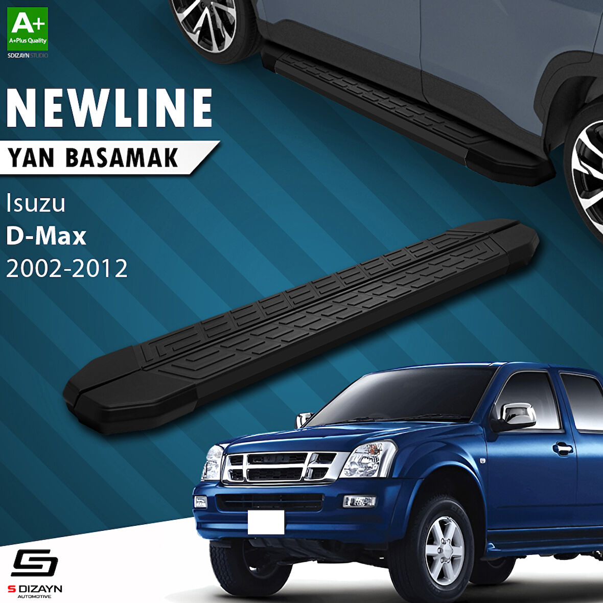 S-Dizayn Isuzu D-Max NewLine Siyah Yan Basamak 203 Cm 2002-2012 A+ Kalite