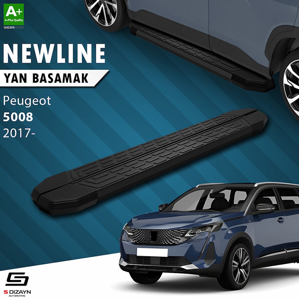 S-Dizayn Peugeot 5008 2 NewLine Siyah Yan Basamak 203 Cm 2017-2023 A+ Kalite