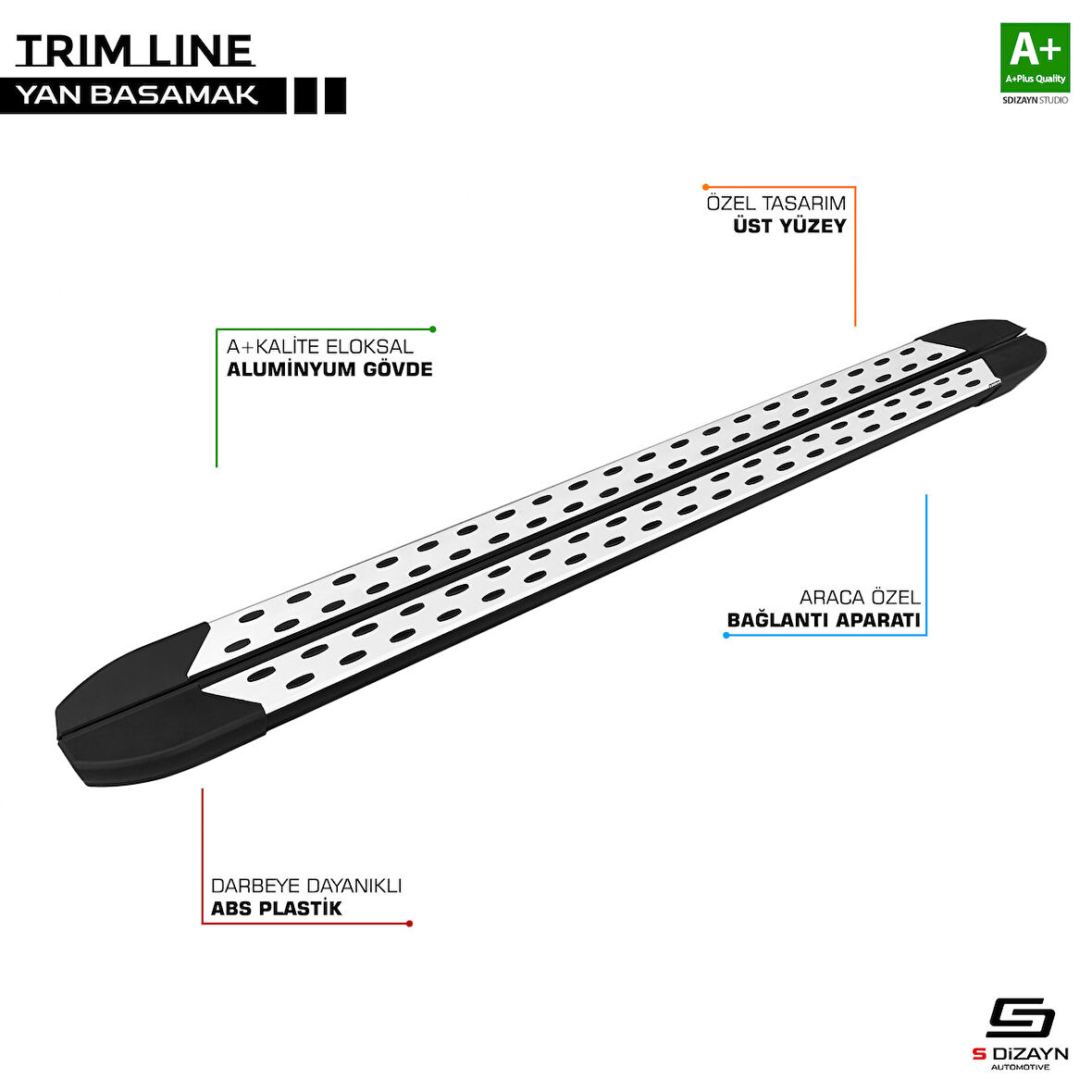 S-Dizayn Mercedes Citan Uzun Şase TrimLine Gri Yan Basamak 230 Cm 2012-2021 A+ Kalite