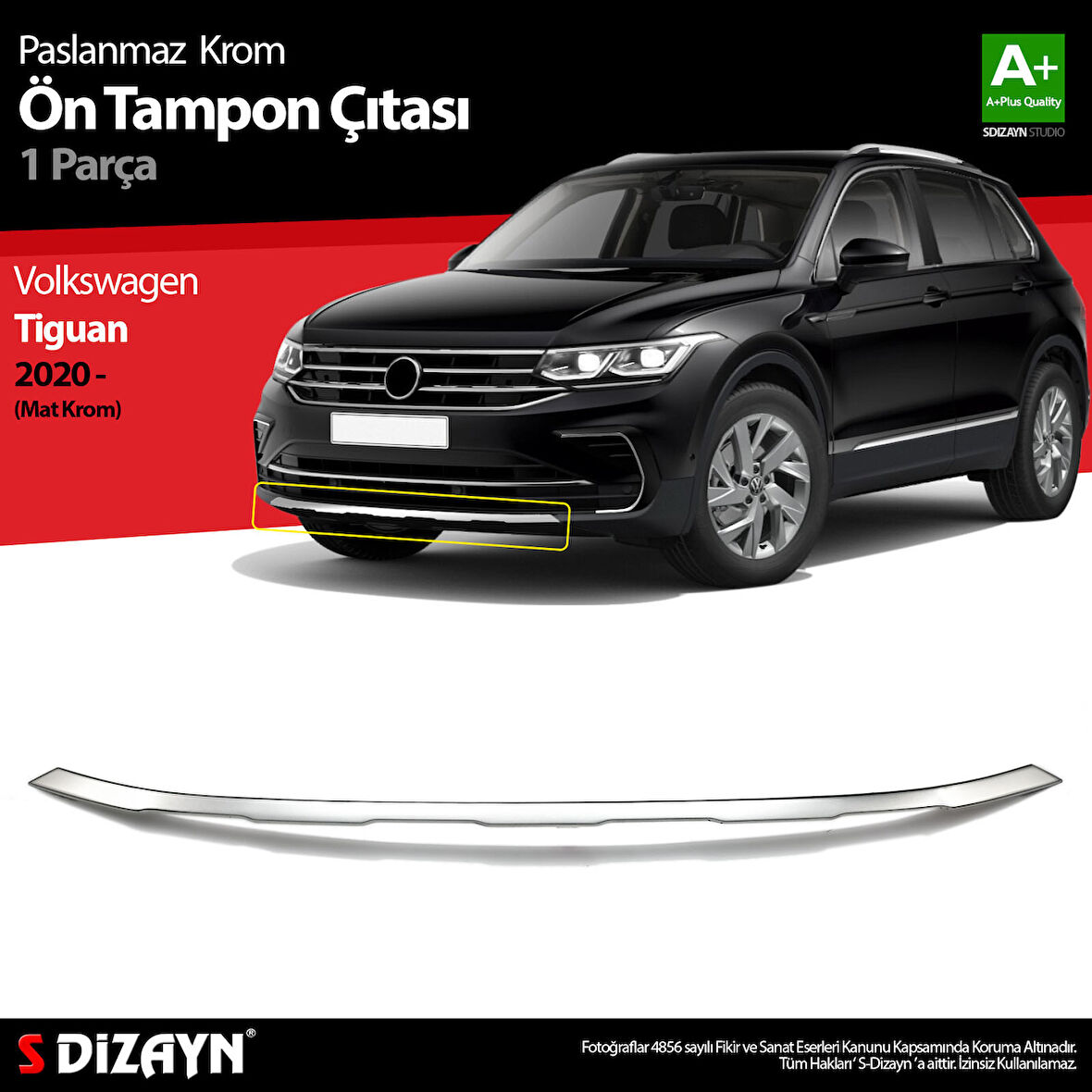 S-Dizayn VW Tiguan Krom Ön Tampon Çıtası 2020-2024 (Mat Krom)