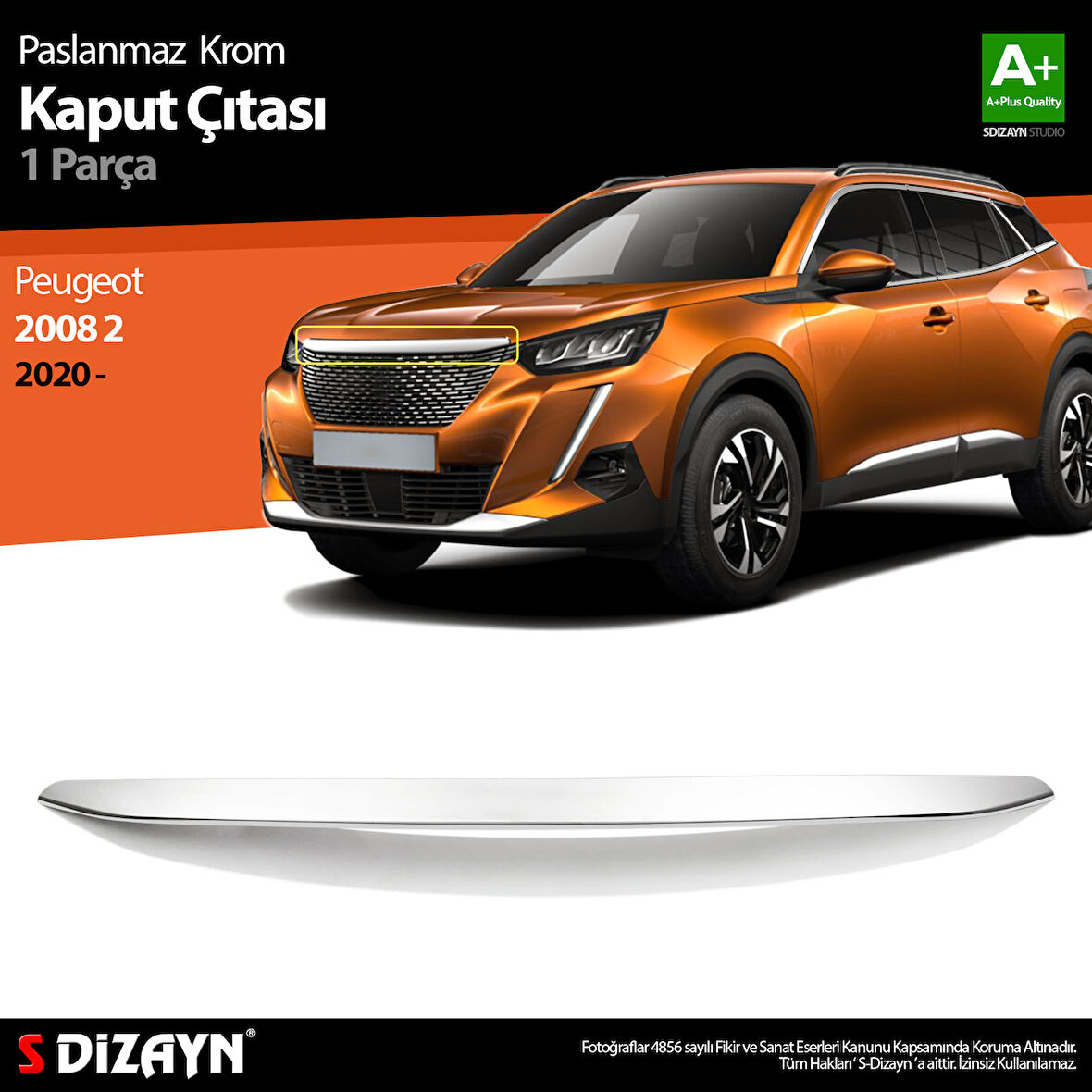 S-Dizayn Peugeot 2008 2 Krom Kaput Çıtası 2020-2023